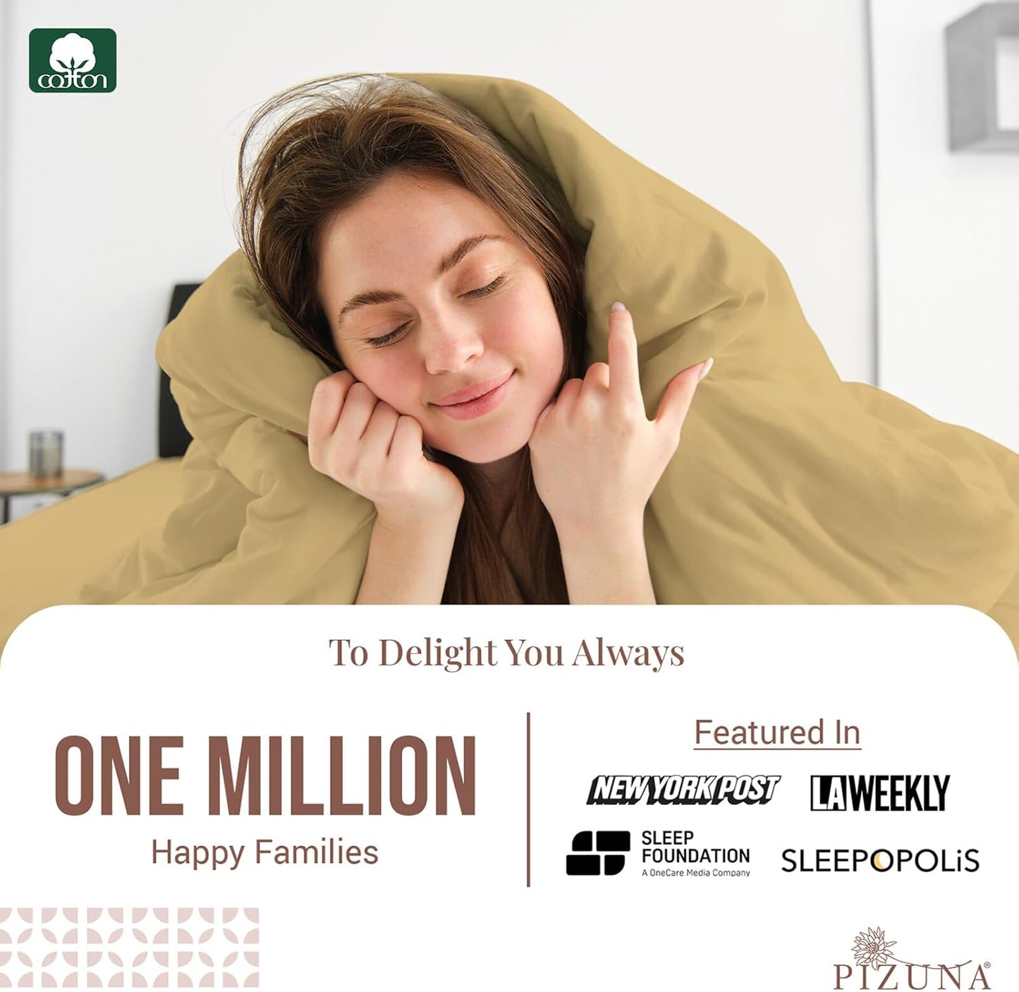 Pizuna Pure 100% Cotton Duvet Cover Full Size Tan, Luxurious 400 Thread Count Long Staple Cotton Sateen Quilt Cover, Button Closure (Combed Cotton Duvet Cover Set)