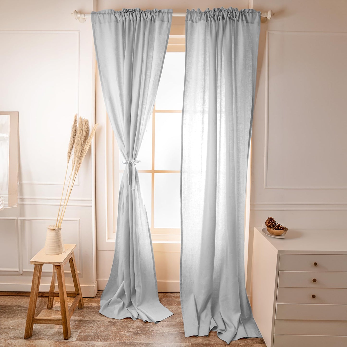 D'Moksha Homes Linen Curtain 108 Inches Long - Black Curtain 52 x 108 Inch 1 Panel - Light Filtering Rod Pocket Curtain - 100% Pure Linen European Flax Window Curtain Panel for Bedroom, Living Room