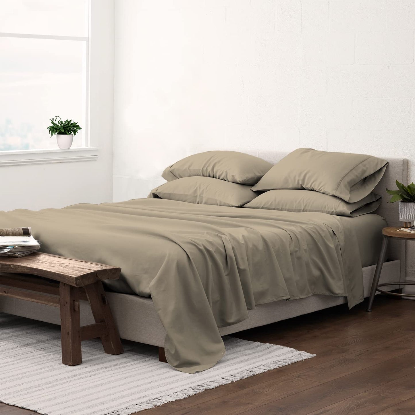 Pizuna Pure 100% Luxury Cotton Full Size Bed Sheets Set Dark Grey, 1000 Thread Count Long Staple Cotton Sateen Thick Sheet & Pillowcase Set, Deep Sheets fits 15" (Combed Cotton Bed Sheets Set)