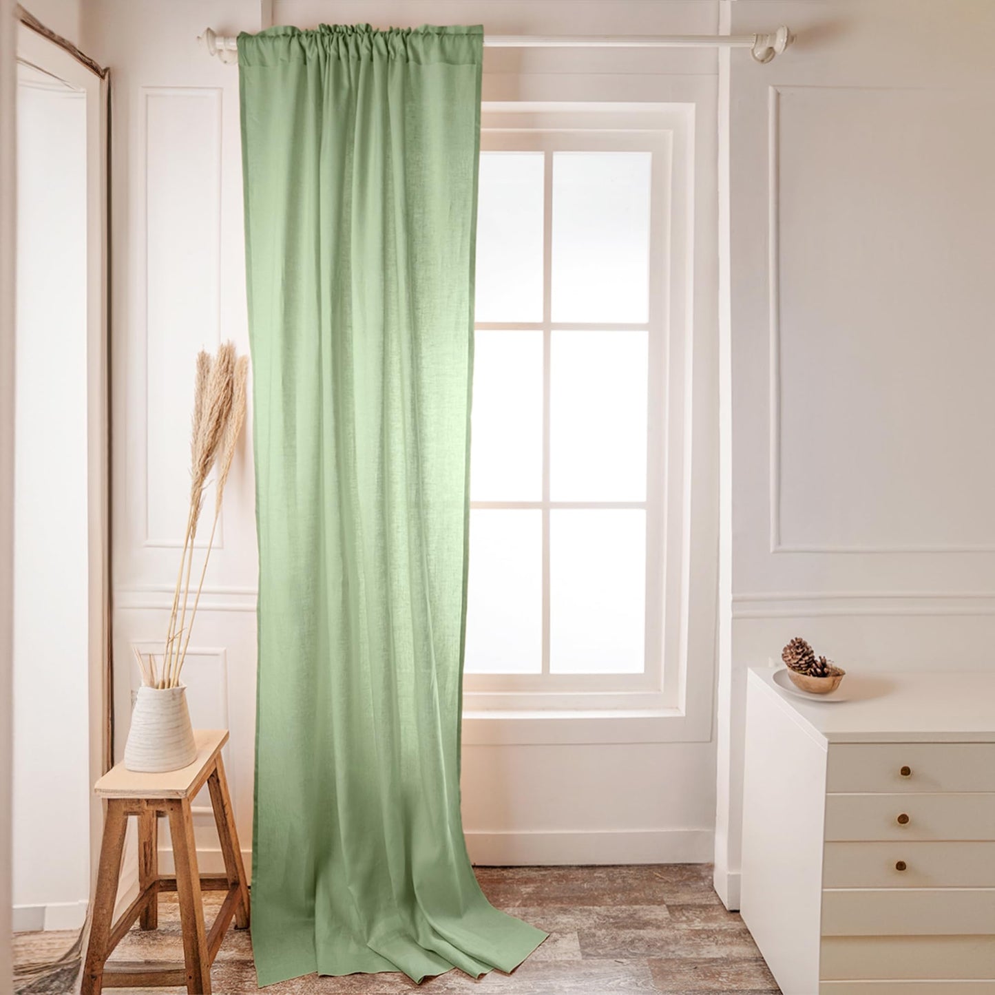 Lavish Touch Linen Curtain 108 Inches Long - Black Curtain 52 x 108 Inch 1 Panel - Light Filtering Rod Pocket Curtain - 100% Pure Linen European Flax Window Curtain Panel for Bedroom, Living Room