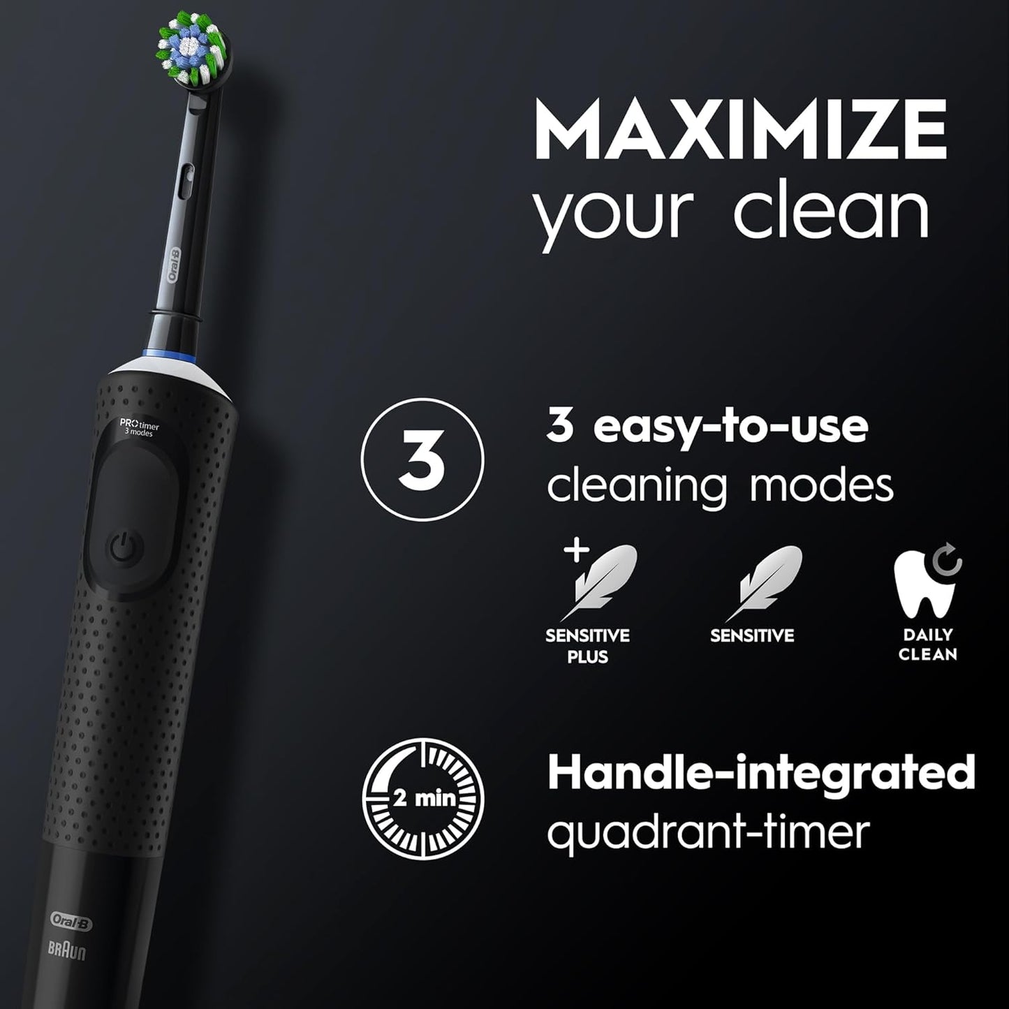Oral-B Vitality 100 Black Electric Rechargeable Toothbrush, With Uae 3 Pin Plug