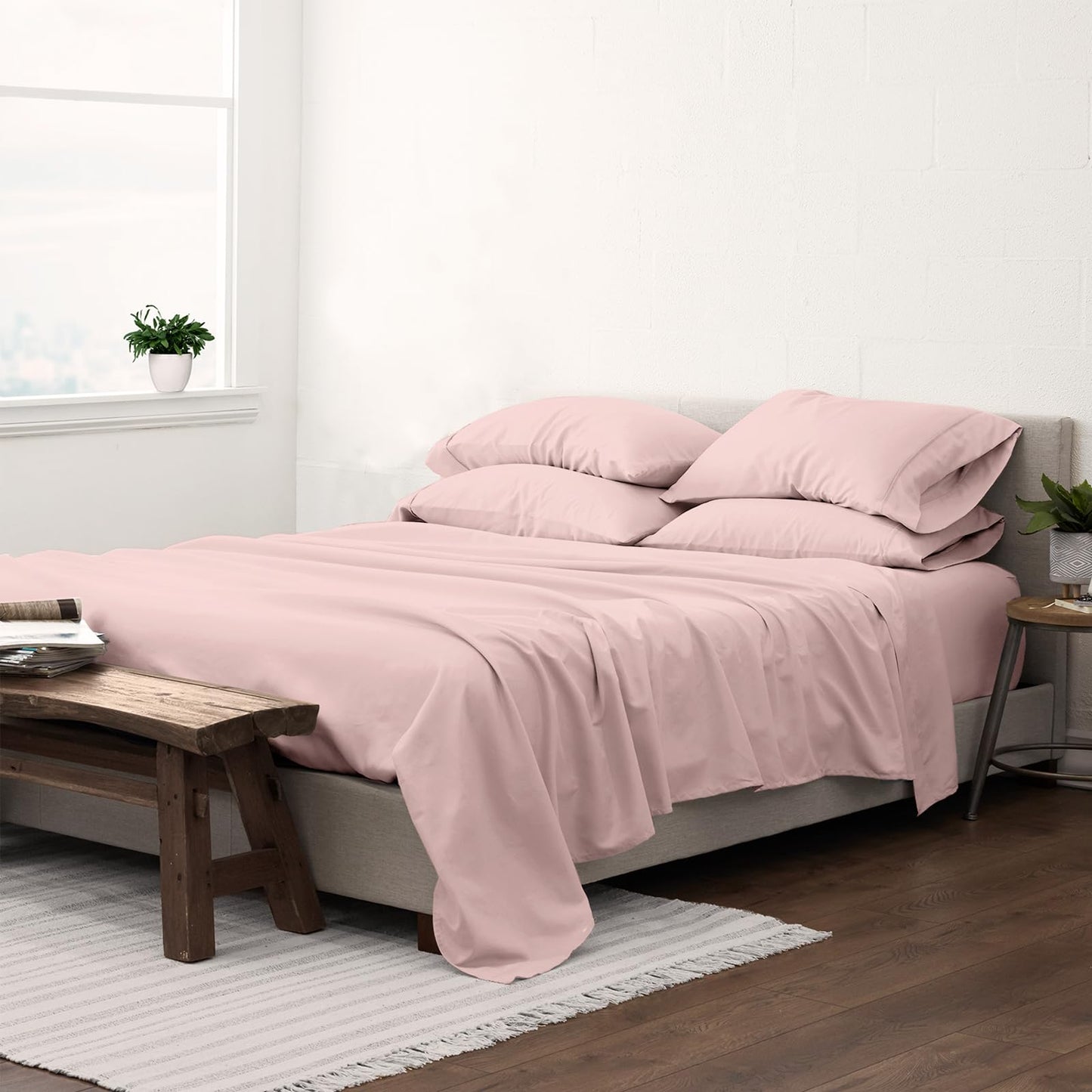 Pizuna Pure 100% Luxury Cotton Full Size Bed Sheets Set Dark Grey, 1000 Thread Count Long Staple Cotton Sateen Thick Sheet & Pillowcase Set, Deep Sheets fits 15" (Combed Cotton Bed Sheets Set)