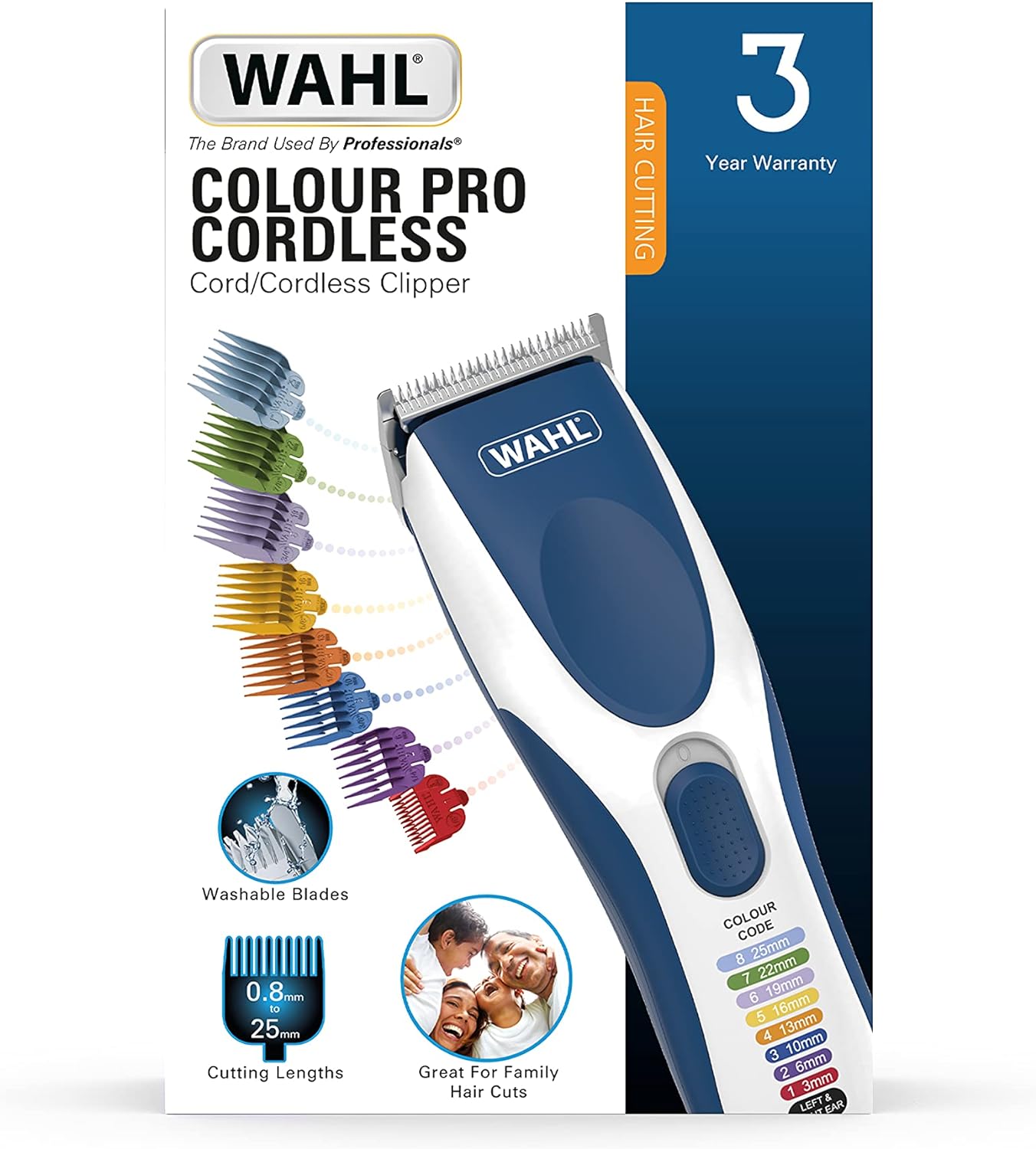Wahl Colour Pro Cordless Clipper Kit, Soft Hairbrush Neck Duster, 12 Colour Coded Guide Combs, Hair Clippers for Men, Head Shaver, Men's Hair Clippers, Easy Home Haircutting, Family Haircuts