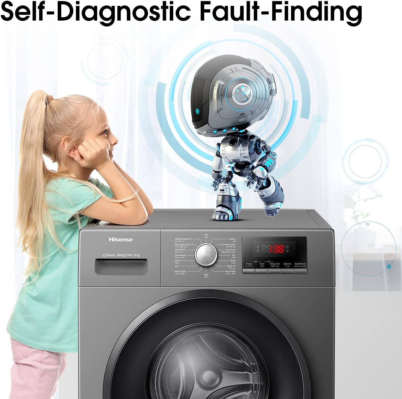 Hisense 8Kg Front Loading Washing Machine 1200 RPM Silver Model WFPV8012EMT -1 Years Full Warranty.