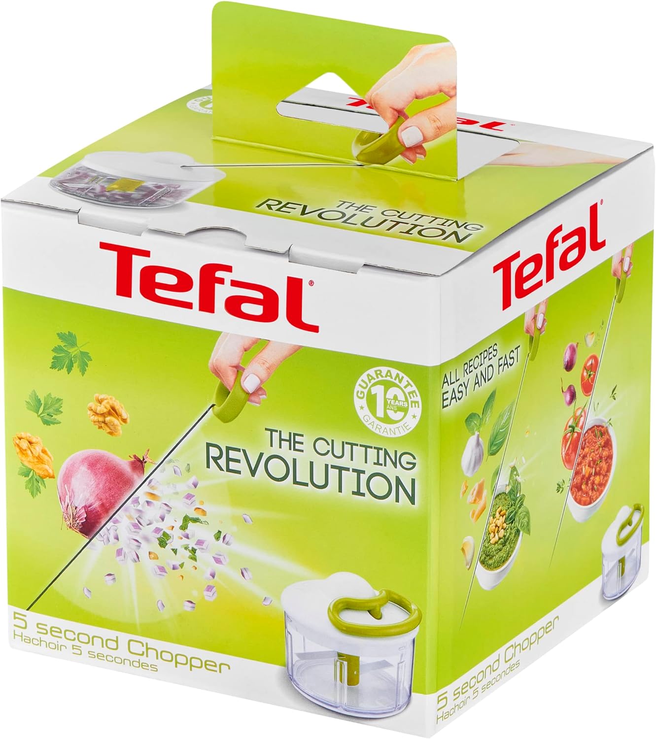 Tefal 5-Second Chopper, 900 ml, Manual Food Chopper and Mixer, Easy to Use, Stainless Steel Blades, Safe to Use, Versatile Results, Vegetables, Onions, Hummus, Guacamole, Herbs And Nuts, K1320404