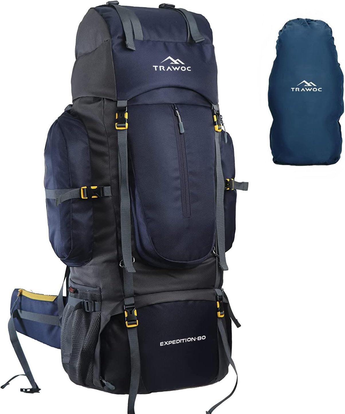 TRAWOC 80L Travel Backpack Camping Hiking Rucksack Trekking Bag with Water Proof Rain Cover/Shoe Compartment, BHK001