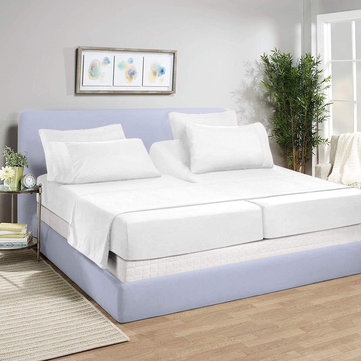 Split California King Sheet Set for Adjustable Beds - White Solid, 800 Thread Count 100% Egyptian Cotton, Sateen Weave Comfortable - 5 Piece Set, 21" Deep Pocket with All Around Elastic