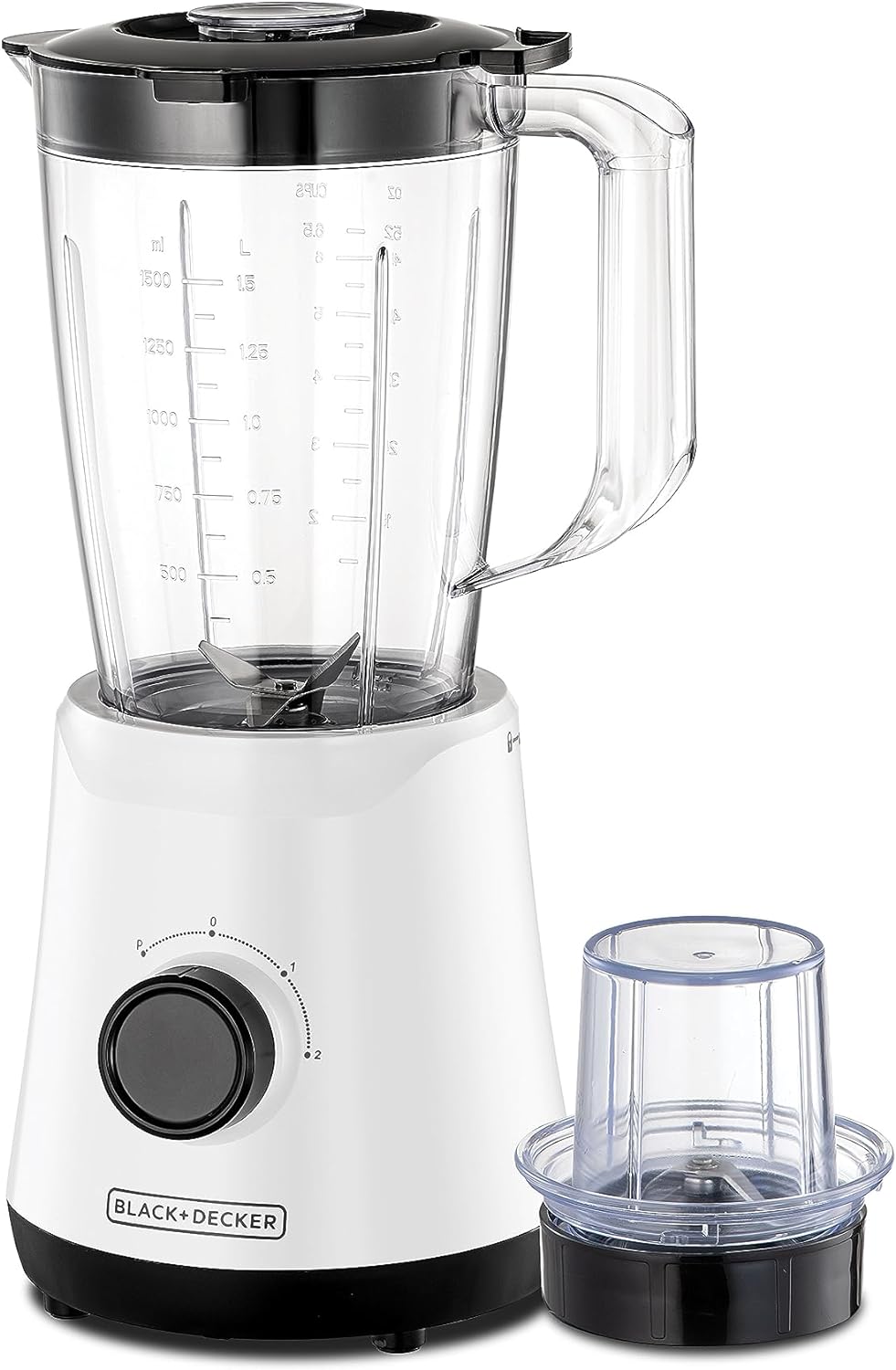 Black & Decker Blender with Grinder Mills, 400W Power, 1.5L with 300ml 2 Grinding Mills, Stainless Steel Blades and Two Pulse Control for Fine and Grinding of Coffee Herbs, 2 years warranty, BX440-B5