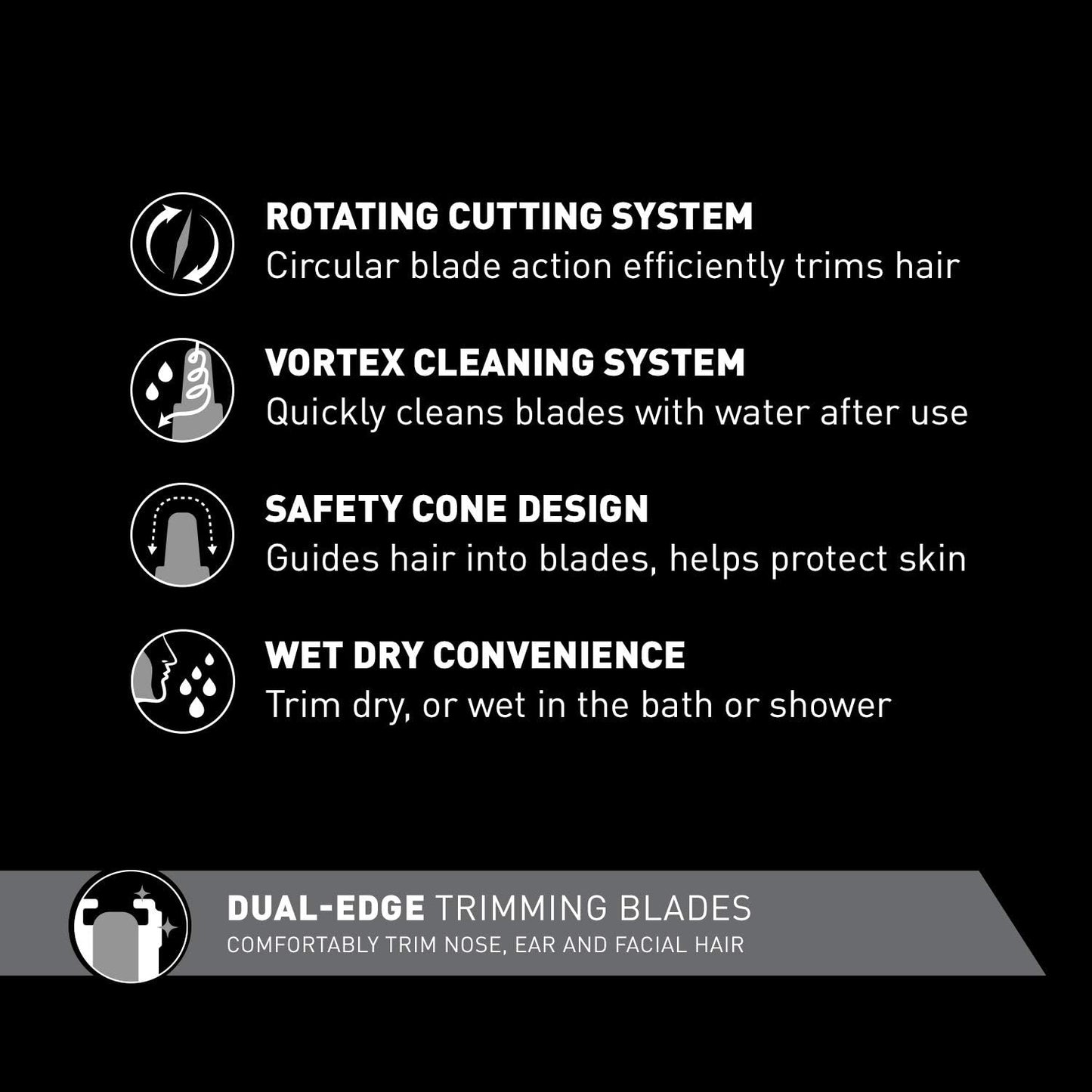 Panasonic ER-GN30-K Nose, Ear n Facial Hair Trimmer Wet/Dry with Vortex Cleaning System, Black