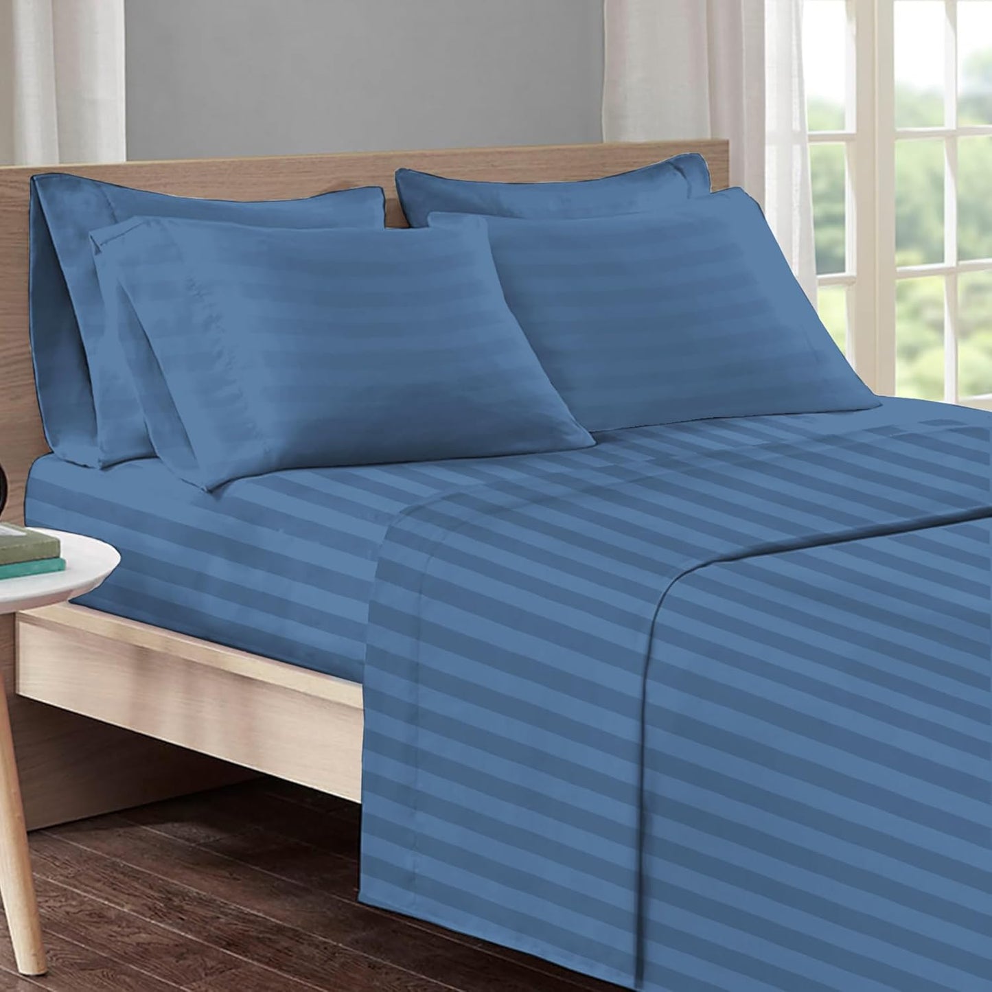 Pizuna Cotton Sheets Full Size, 300 Thread Count Long Staple Cotton Soft Sateen Sheets Full with 15inch Deep Pocket (Combed Checks Luxury Red Cotton Sheets Full)