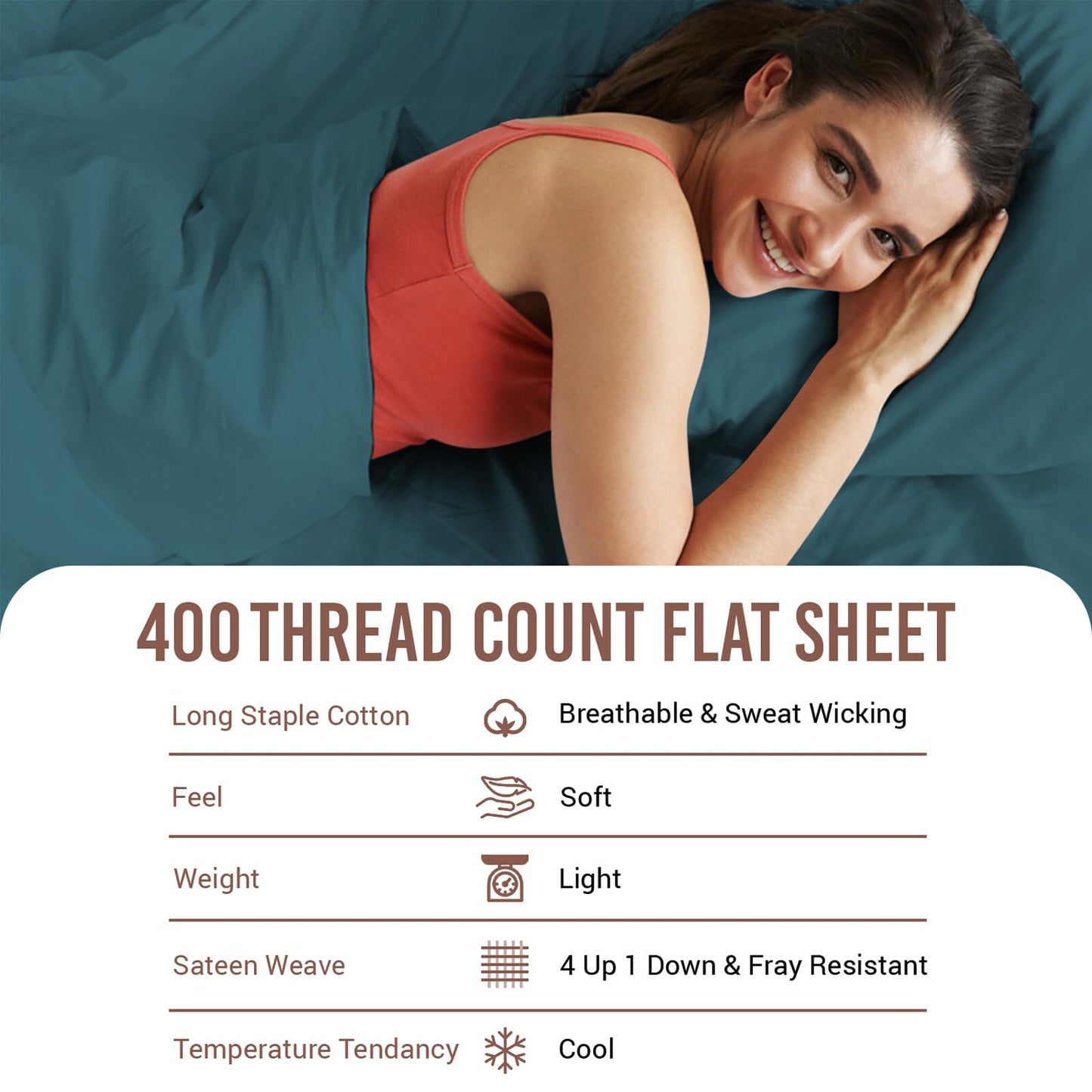 Pizuna Pure 100% Cotton Flat Sheets Only Full Apricot Orange (1 PC), Luxurious 400 Thread Count Long Staple Cotton Sateen with 4" Hem (Combed Full Flat Sheet Only Cotton)