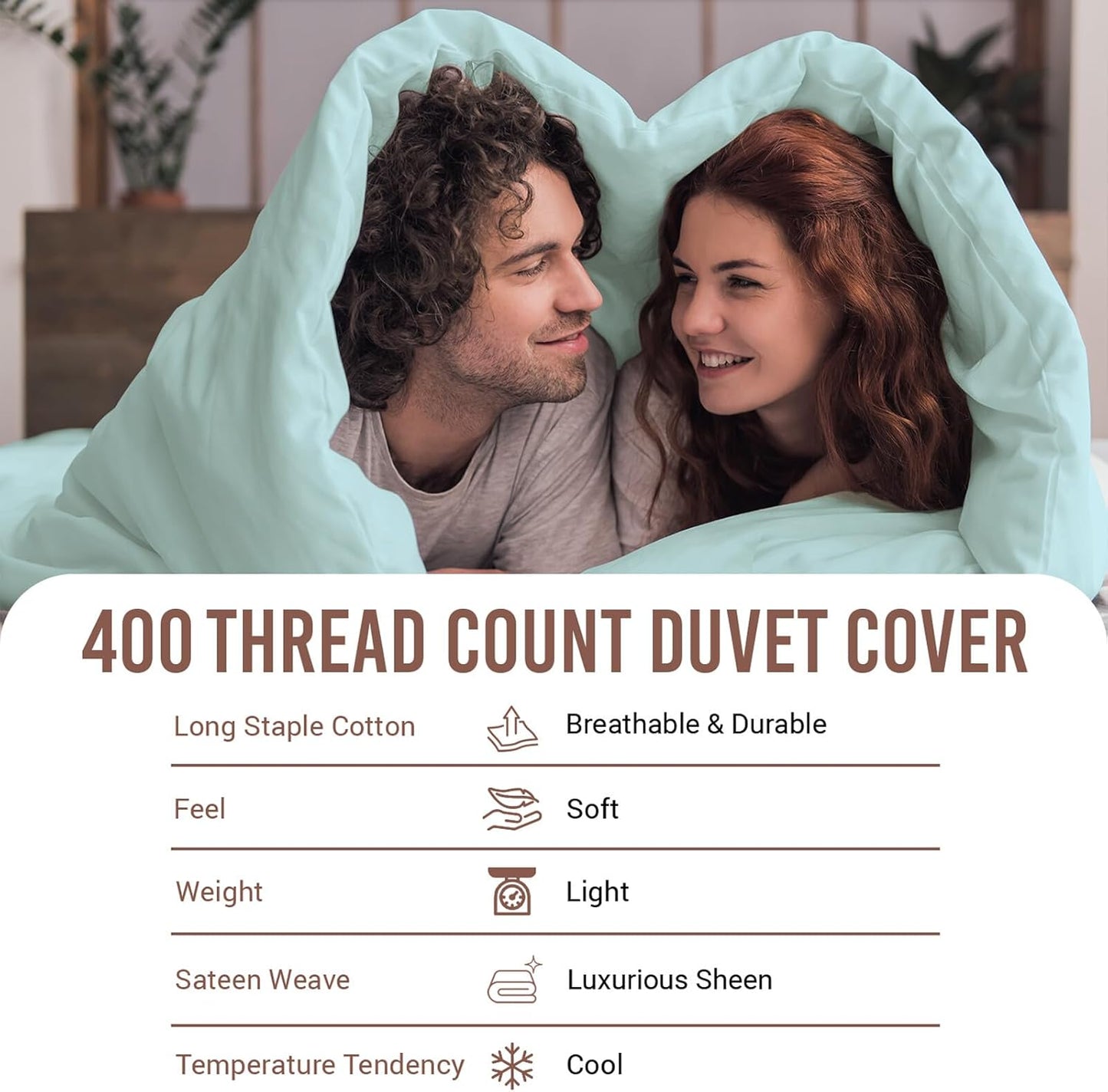 Pizuna Cotton Blue Duvet Cover Queen, 400 Thread Count Long Staple Combed Cotton Sateen Weave Duvet Cover with Button Closure (Baby Blue Full/Queen Duvet Cover Set - 3PC)