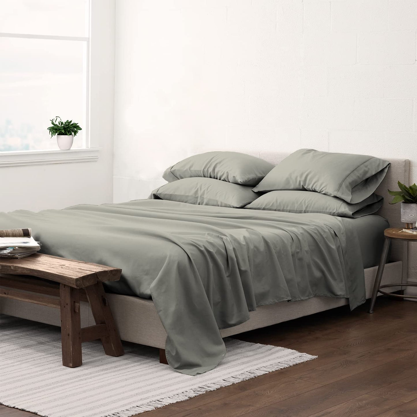 Pizuna Pure 100% Luxury Cotton Full Size Bed Sheets Set Dark Grey, 1000 Thread Count Long Staple Cotton Sateen Thick Sheet & Pillowcase Set, Deep Sheets fits 15" (Combed Cotton Bed Sheets Set)