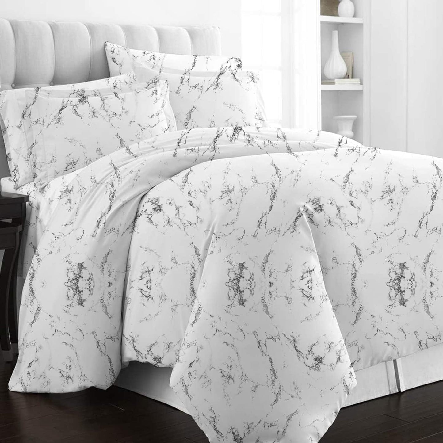 Pizuna Pure 100% Cotton Full Duvet Cover Set, Luxurious 400 Thread Count Long Staple Cotton Sateen Weave with Button Closure (Combed Grey Cascade Stripe Cotton Duvet Cover Full)
