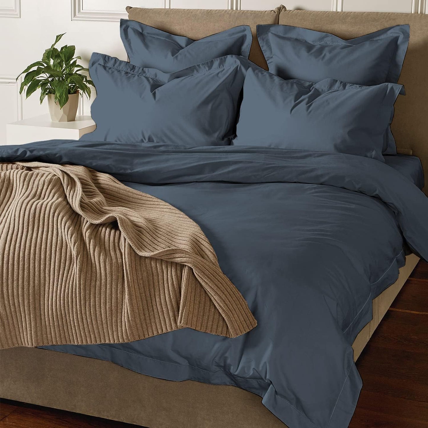 Pizuna Pure 100% Cotton Queen Duvet Cover Set, 800 Thread Count Long Staple Cotton Thick Sateen Weave with Button Closure (Combed Baby Blue Cotton Duvet Cover Queen)