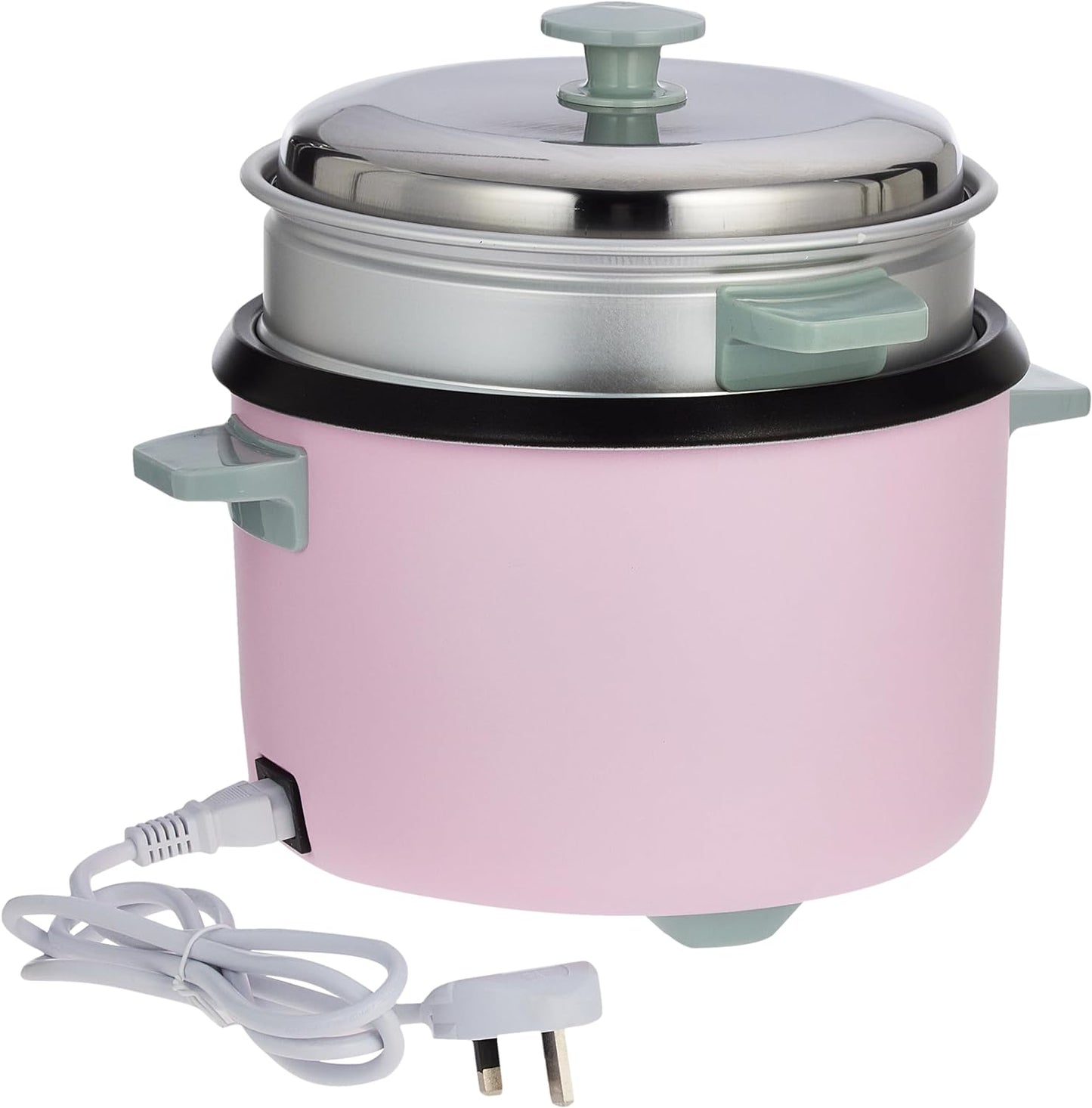 KHIND Rice Cooker 1.0L with Teflon Coated Aluminium Pot, Free Spatula and Measuring Cup, Built-in Safety Thermal Fuse, Keep Warm Function, Stainless Steel Lid, Light Pink, RC910T