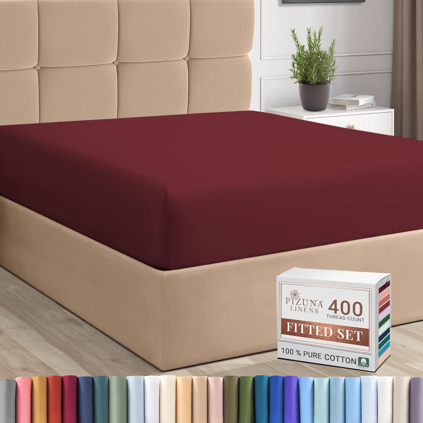 Pizuna Pure 100% Cotton Twin Fitted Sheet Silver, Luxurious 400 Thread Count Long Staple Cotton Sateen 15" Deep Pocket Twin Sheets (Combed Cotton Fitted Sheet)