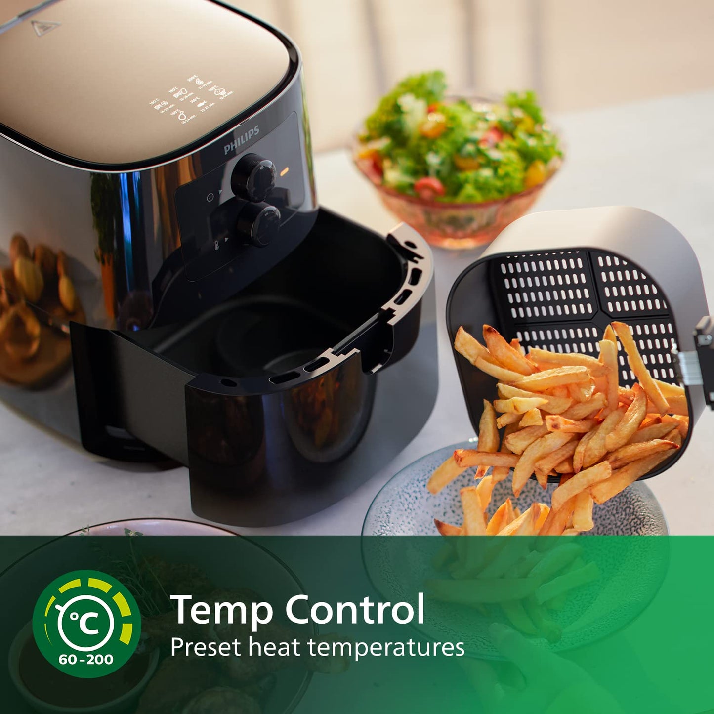 Philips Essential Air Fryer - With Rapid Air Technology, Analogue, Black, 0.8Kg, 4.1L,50Hz - HD9200/91