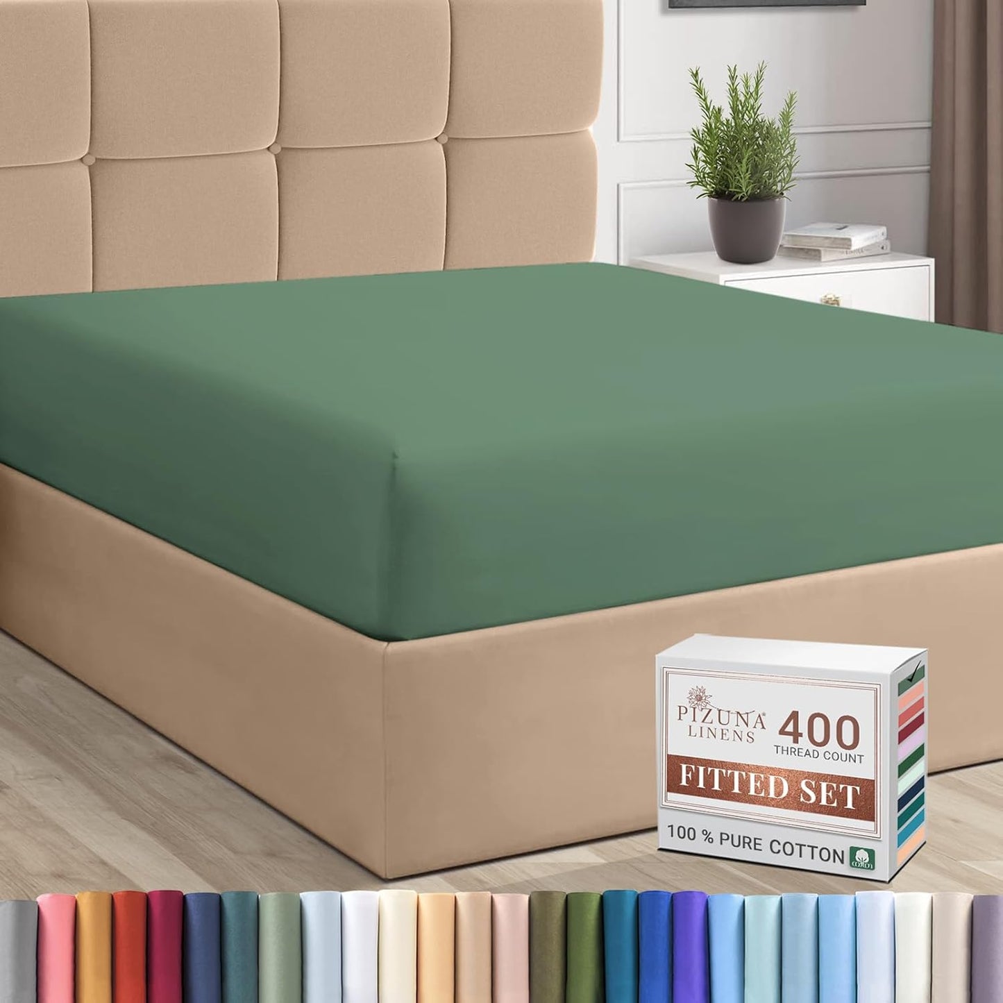 Pizuna Pure 100% Cotton Twin Fitted Sheet Silver, Luxurious 400 Thread Count Long Staple Cotton Sateen 15" Deep Pocket Twin Sheets (Combed Cotton Fitted Sheet)