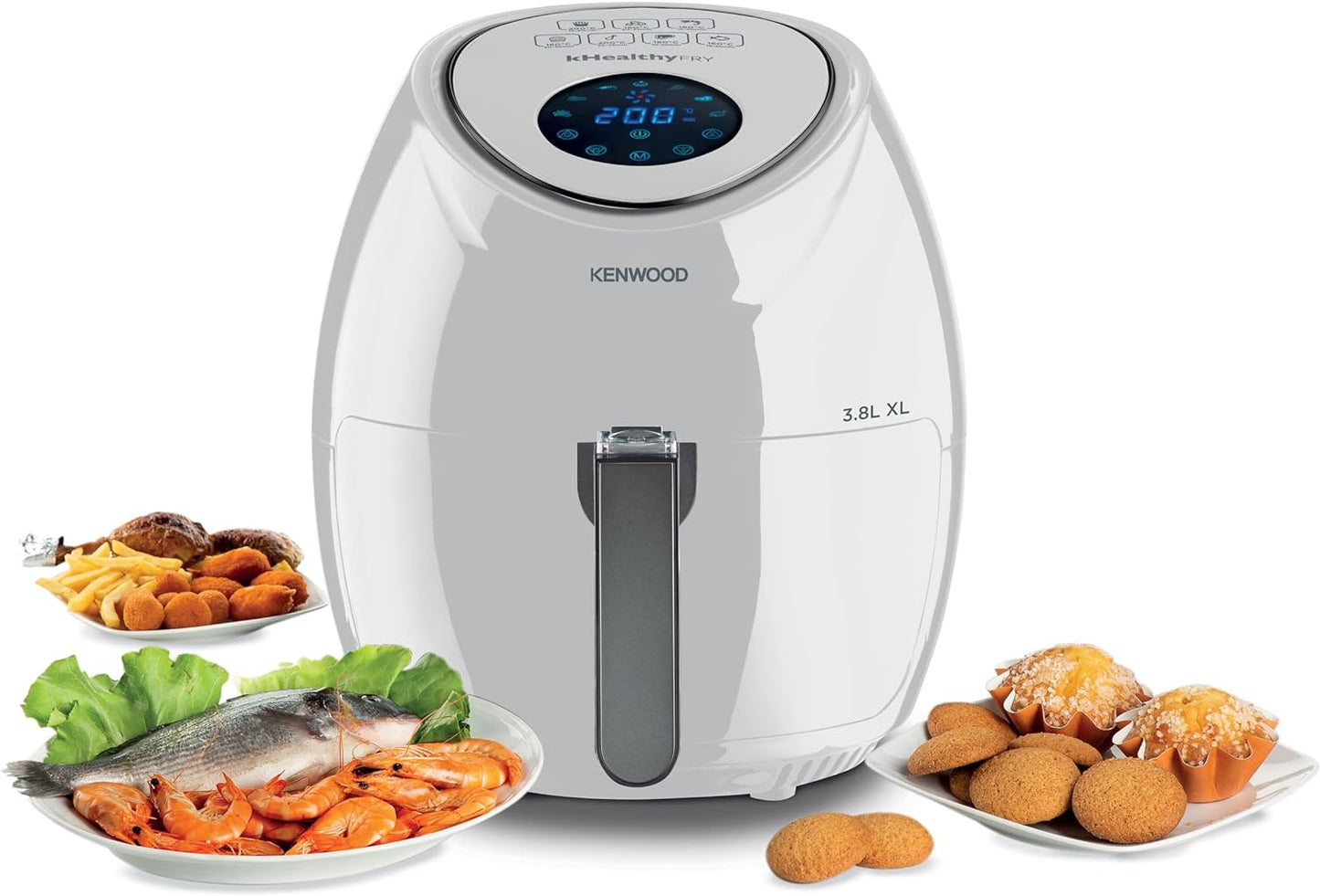 Kenwood Digital Air Fryer XL 3.8L 1.7Kg 1500W With Rapid Hot Air Circulation For Frying, Grilling, Broiling, Roasting, Baking And Toasting Hfp30.000Wh, White