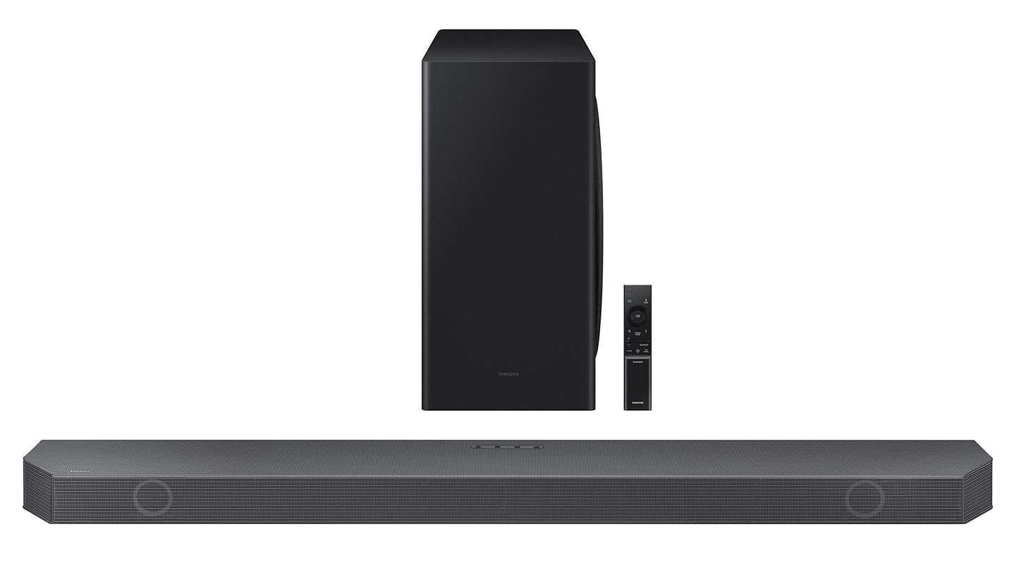 Samsung Q-Symphony soundbar (HW-Q700B) with 3 Channels, 1 subwoofer Channel, and 2 up-Firing Channels, Dolby True HD with Google & Alexa Smart Speaker (Black)