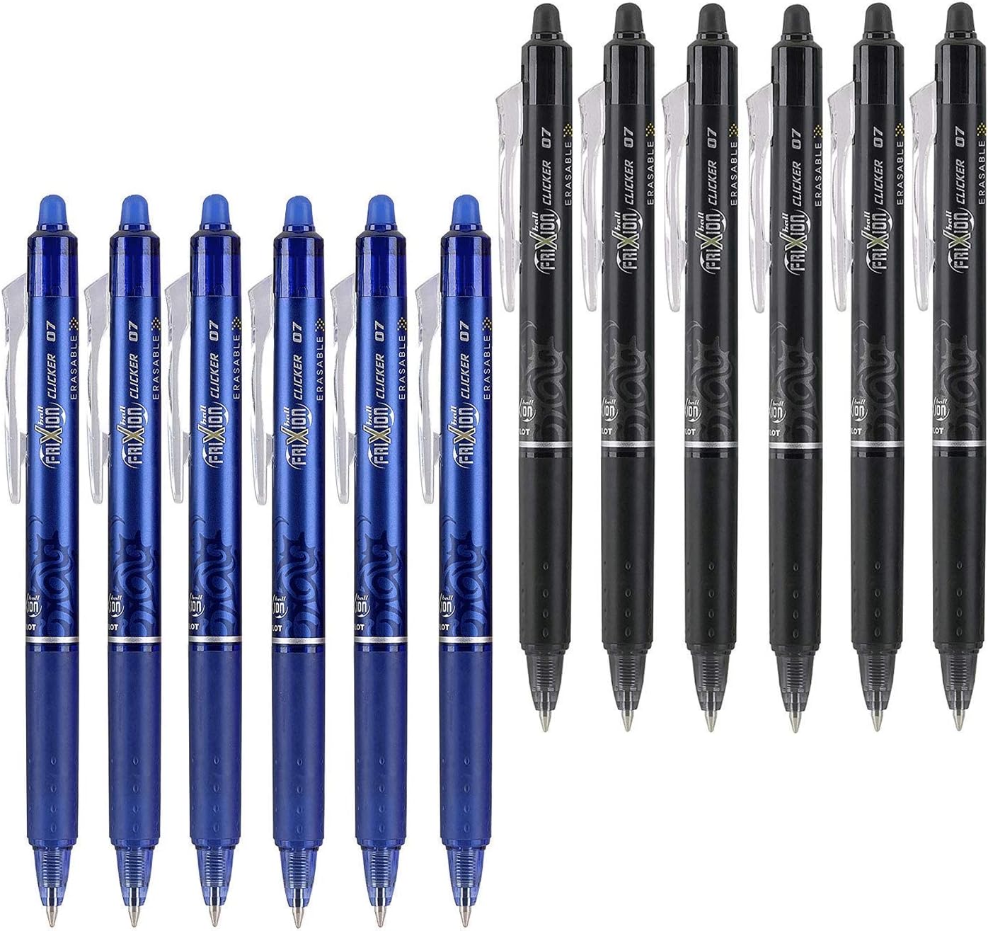 Pilot FriXion Clicker 0.7mm, Erasable Gel Pens, Fine Point, 6 Black & 6 Blue (12 Pens)