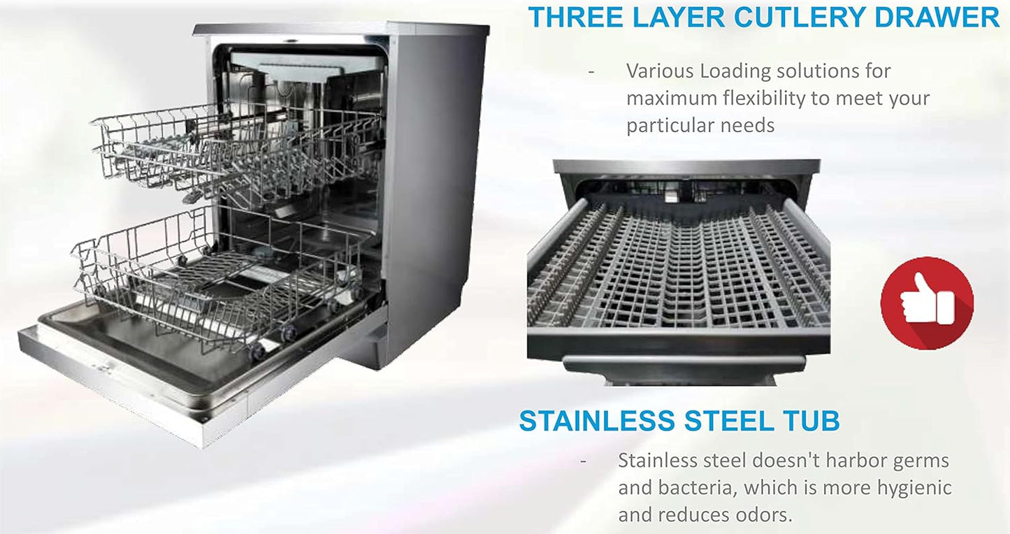 Sharp 8 Programs 14 Place Settings 3 Layered, Stainless Steel Tub Free Standing Dishwasher Silver ~ Qw-Ma814-Ss3"Min 1 year manufacturer warranty"