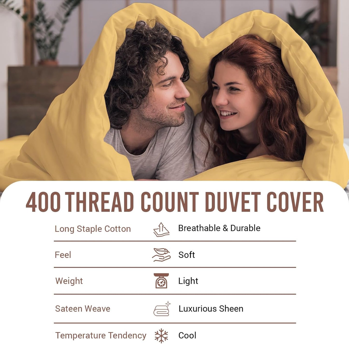 Pizuna Cotton Full Size Duvet Cover Golden Yellow, 400 Thread Count 100% Long Staple Combed Cotton Sateen Weave Full Duvet Cover with Button Closure (Golden Yellow Duvet Cover Full Cotton - 3PC)