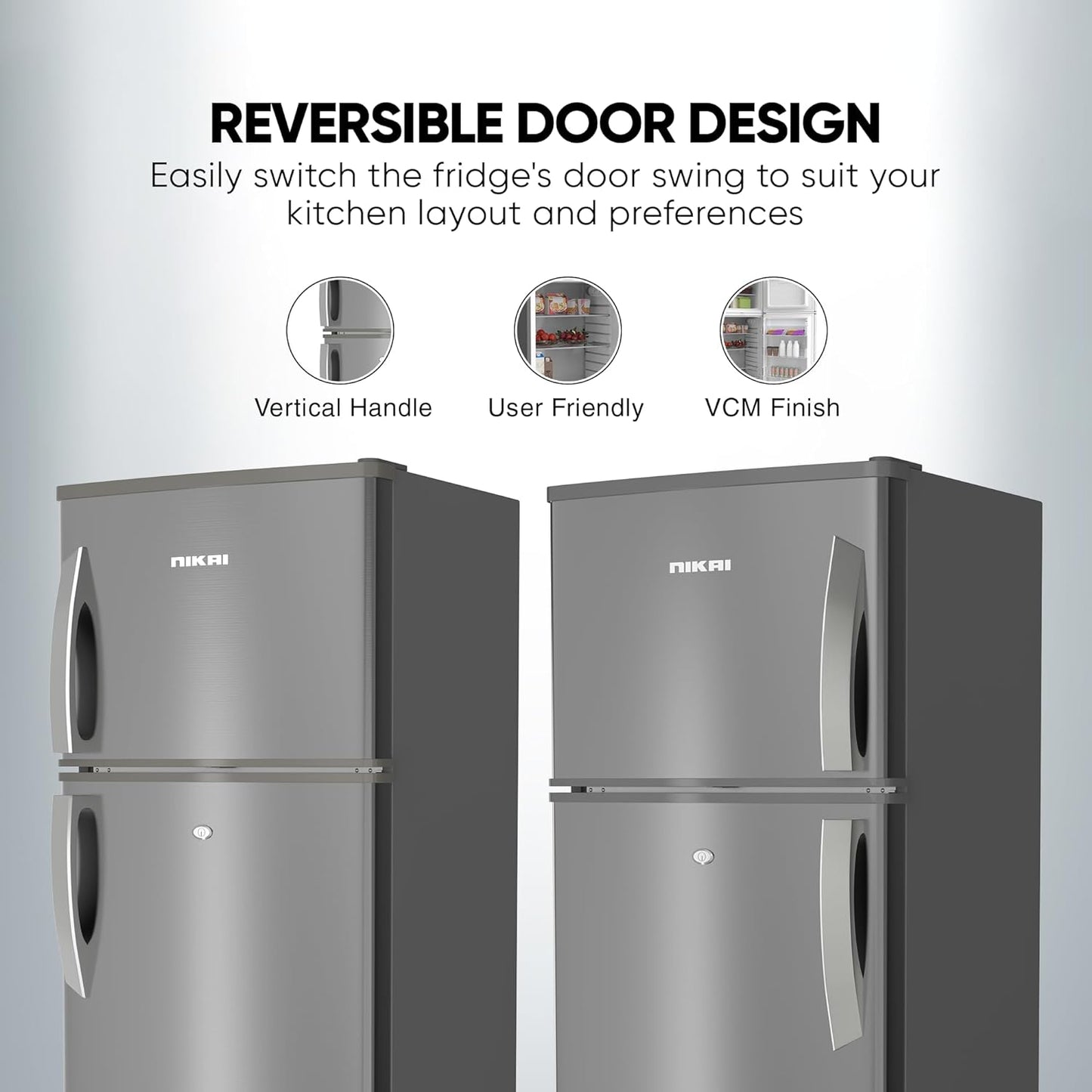 Nikai 170L Gross/112L Net, Double Door Refrigerator with Vegetable Crisper & Adjustable Glass Shelves, Defrosting & Temperature Control, Ideal for Kitchen, Bedroom, Office & Hotels - NRF170DN3M Silver