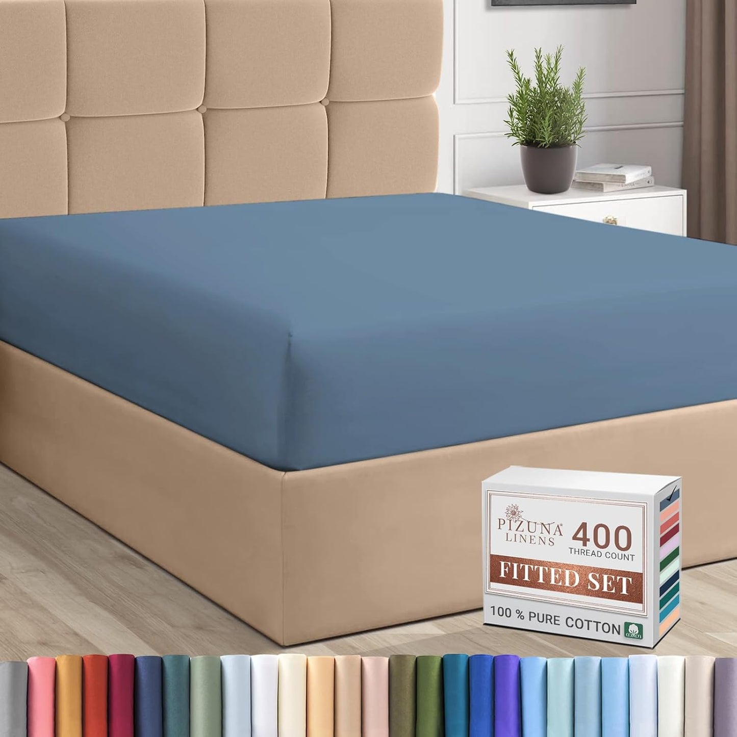 Pizuna Pure 100% Cotton Twin Fitted Sheet Silver, Luxurious 400 Thread Count Long Staple Cotton Sateen 15" Deep Pocket Twin Sheets (Combed Cotton Fitted Sheet)