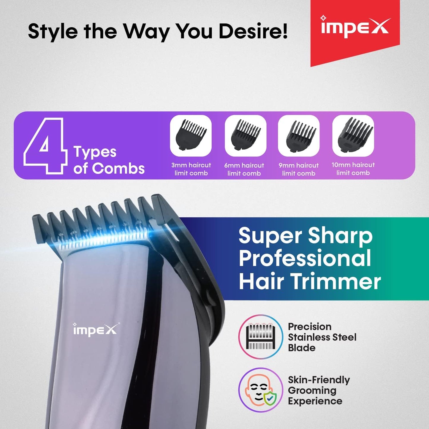 Impex rechargeable hair trimmer Black - IH c3