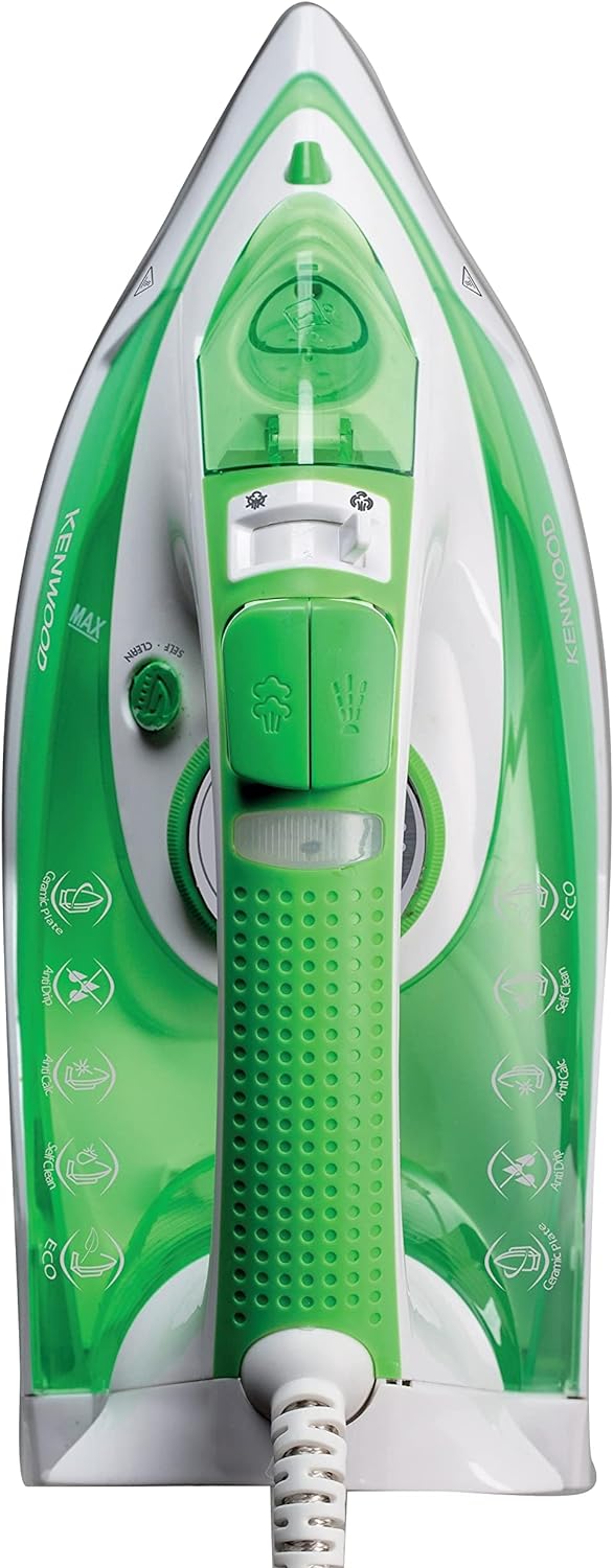 KENWOOD Steam Iron 2600W with Ceramic Soleplate, Anti-Drip, Anti-Calc, Self Clean, Continuous Steam, Burst, Spray Function STP70.000WG White/Green