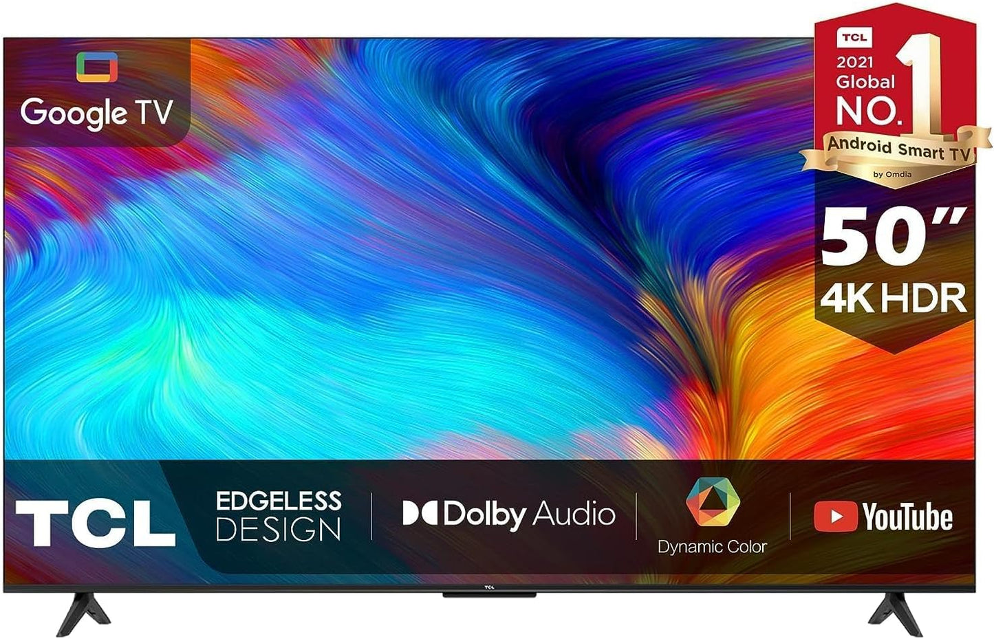 TCL 55 Inches Smart TV, 4K Ultra HD, Google TV, Dolby Audio HDR10 & Chromecast Built-in Edgeless Design - 55P637