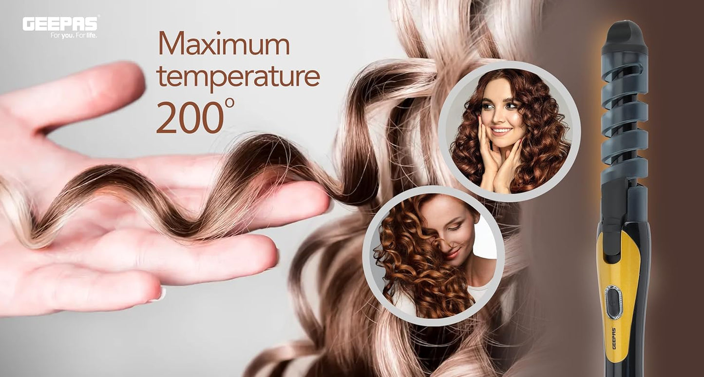 Geepas Curler 25W - Professional Hair Roller Machine With Revolutionary Automatic Curling Technology | Auto Shut Off, 3 Timer Setting, 2 Heat Modes Smart Indicators Years WarrantyGH8656