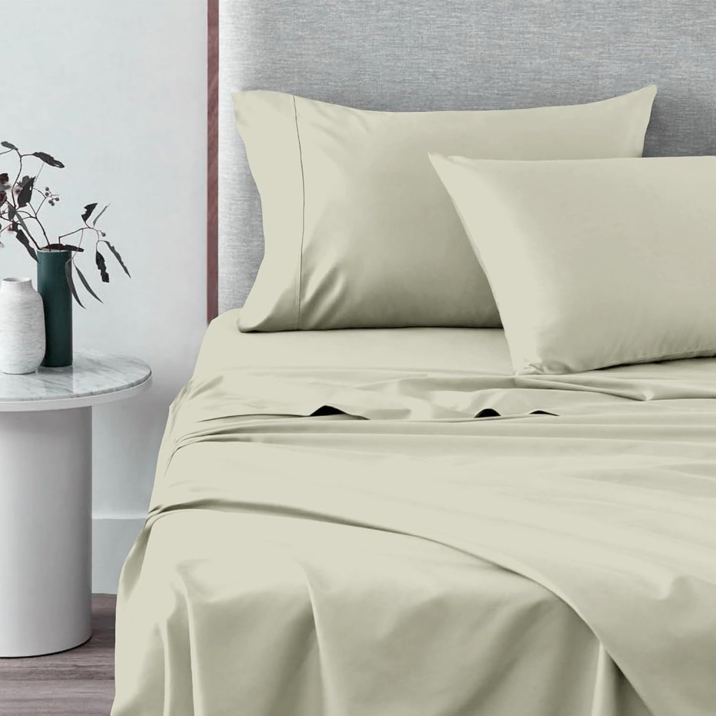 Pizuna Pure 100% Cotton Sheets Split King Size, 600 Thread Count Long Staple Cotton Crisp Sateen Sheets Split King with 15" Deep Pocket (Combed Black Cotton Sheets Split King)