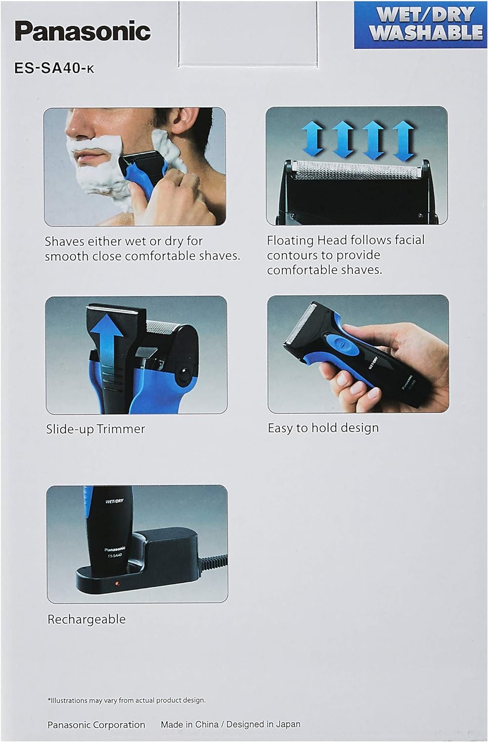 Panasonic ES-SA40K Pro Curve Wet & Dry Shaver, Black/Blue (Pack of 1)
