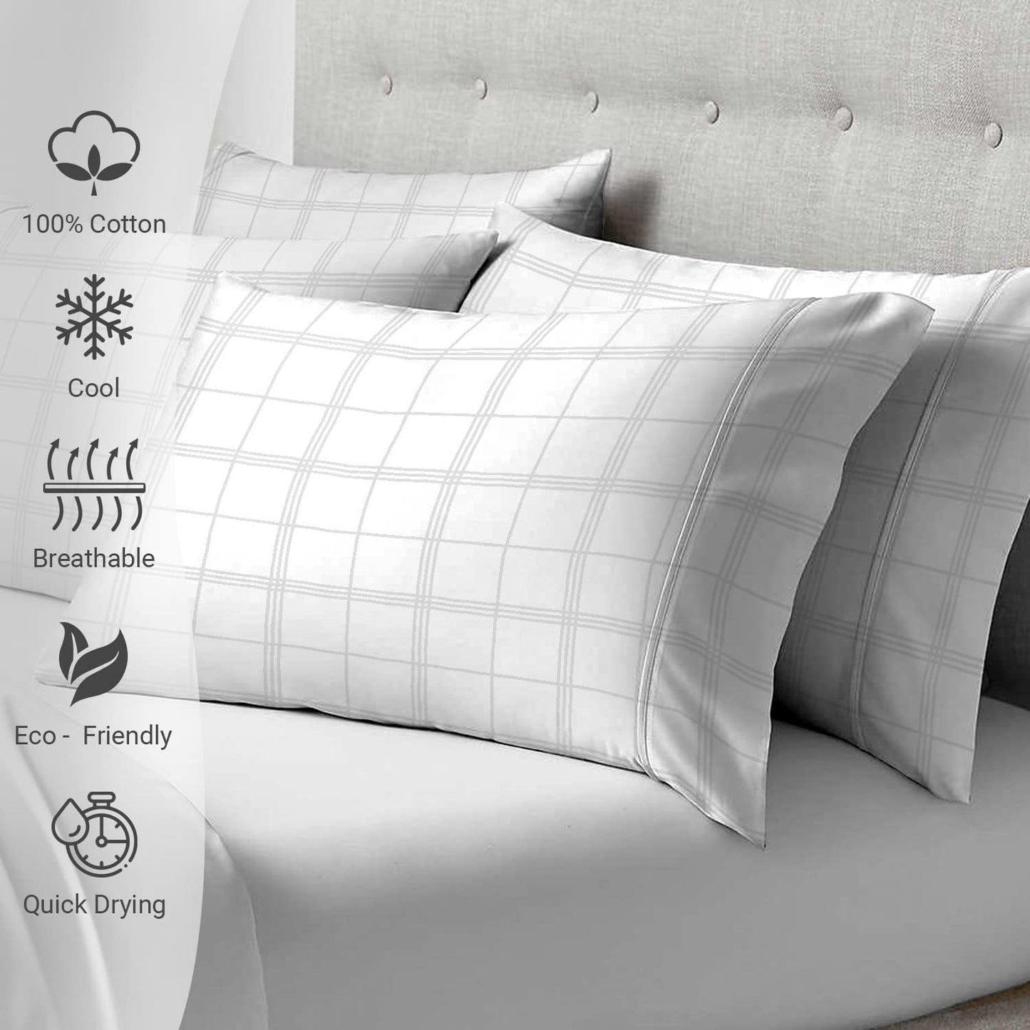 Pizuna 100% Cotton Pillow Cases King Size Set of 2 Stripe Luxury Anthracite Grey, 300 Thread Count Long Staple Cotton Sateen with Stylish 4" Hem (Combed Cotton Pillow Cases King)