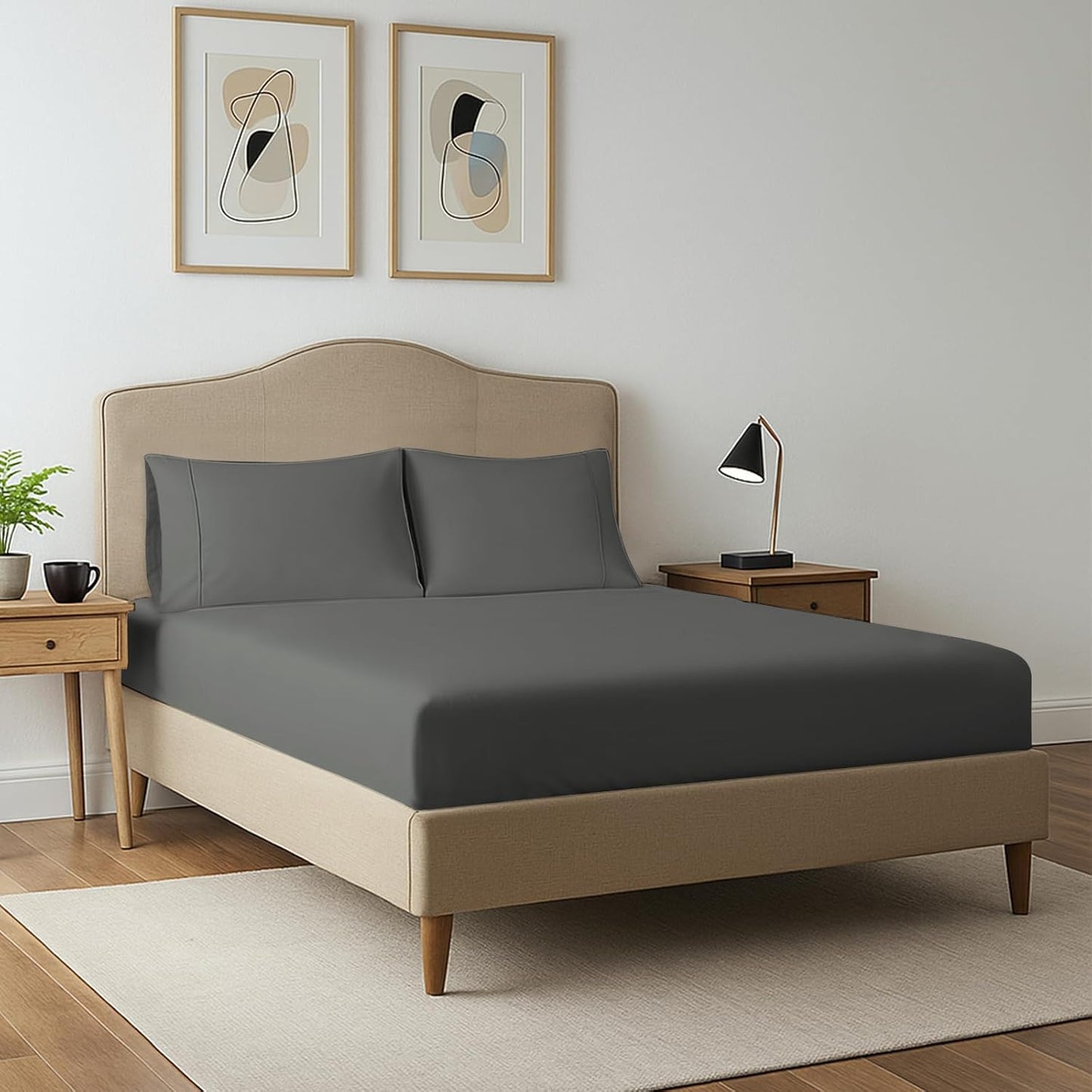 Pizuna Pure 100% Cotton Twin Fitted Sheet Silver, Luxurious 400 Thread Count Long Staple Cotton Sateen 15" Deep Pocket Twin Sheets (Combed Cotton Fitted Sheet)