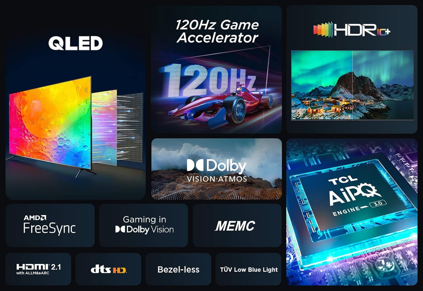 TCL 75 Inch TV 4K QLED Smart TV Dolby Vision Atmos HDR 10+ Game Master Wide Colour Gamut Quantum Dot Technology - 75C645 (2023 Model)