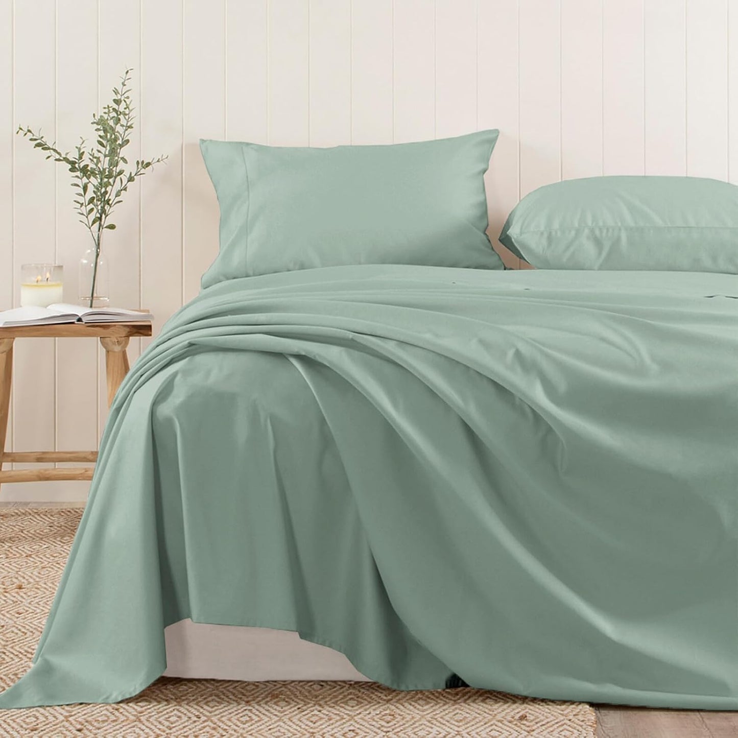 Pizuna Pure 100% Cotton Flat Sheets Only Full Silver (1 PC), 600 Thread Count Long Staple Cotton Crisp Sateen Weave with 4" Hem (Combed Full Flat Sheet Only Cotton)