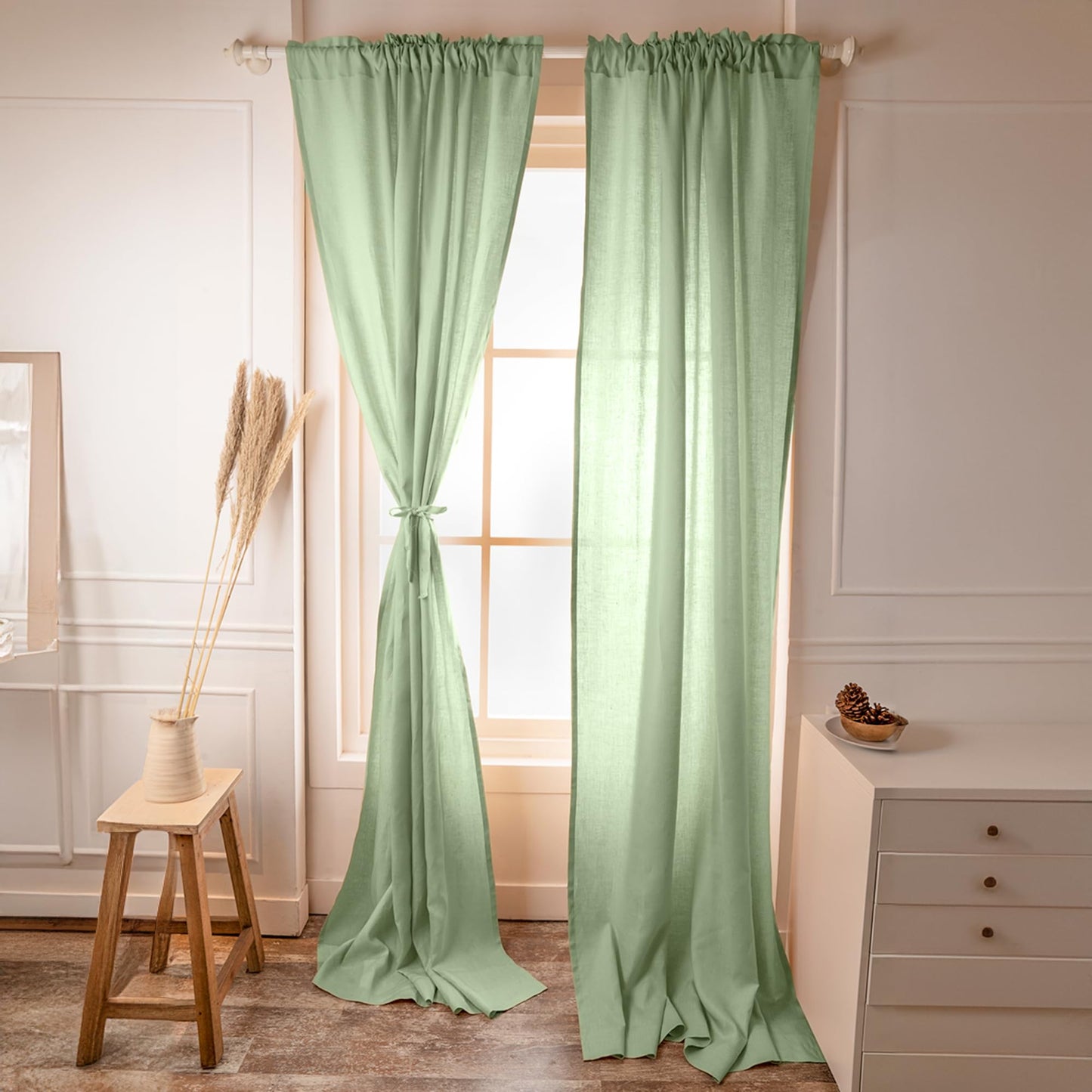 Lavish Touch Linen Curtain 108 Inches Long - Black Curtain 52 x 108 Inch 1 Panel - Light Filtering Rod Pocket Curtain - 100% Pure Linen European Flax Window Curtain Panel for Bedroom, Living Room