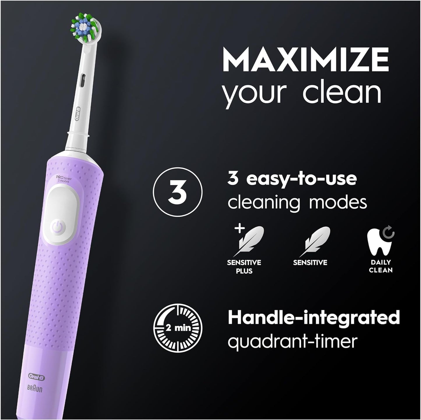 Oral-B Vitality 100 Black Electric Rechargeable Toothbrush, With Uae 3 Pin Plug