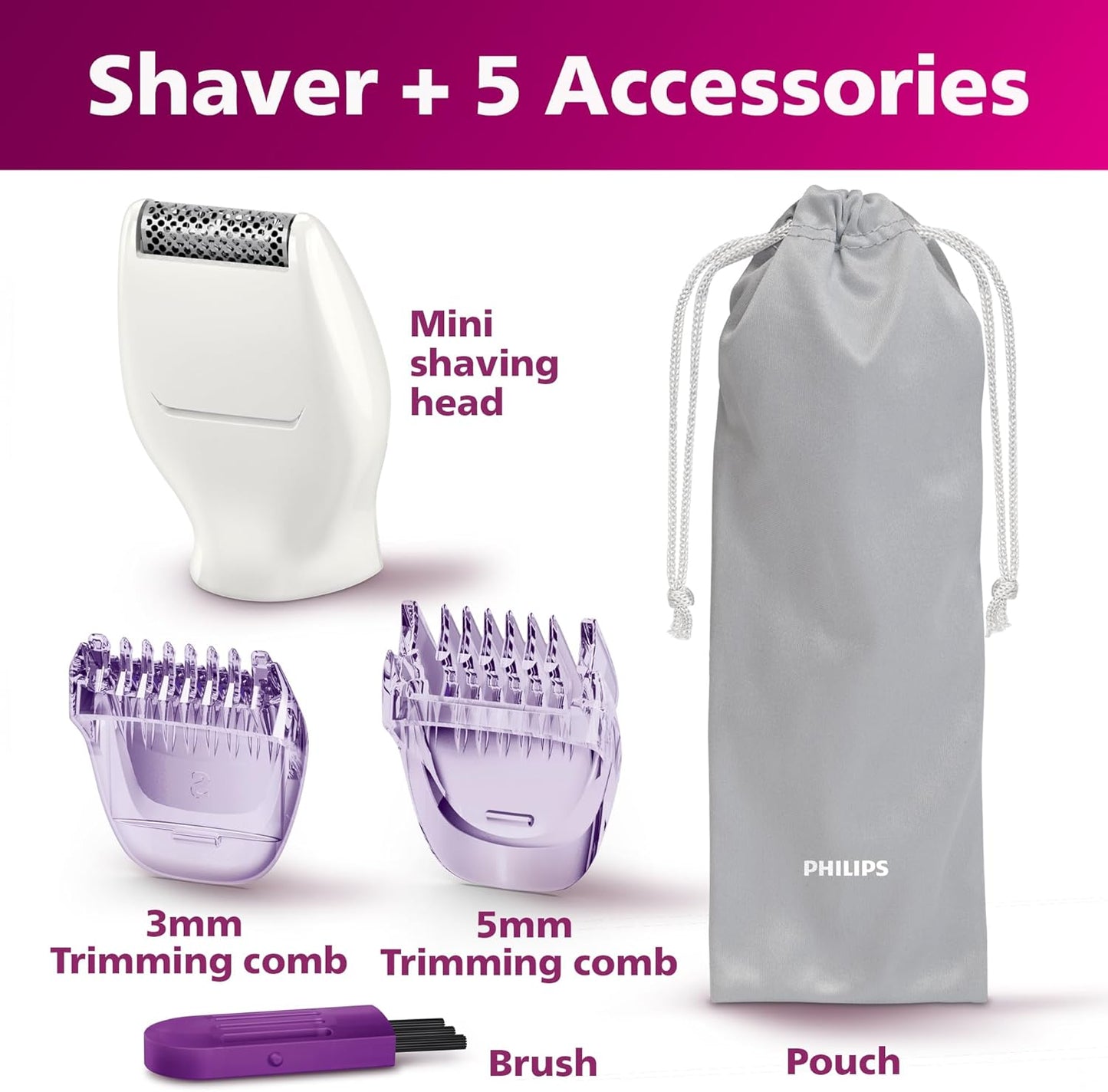 Philips Bikini Genie Cordless Trimmer for Bikini Line Hair Removal, with Shaving Head and Comb, BRT383/50