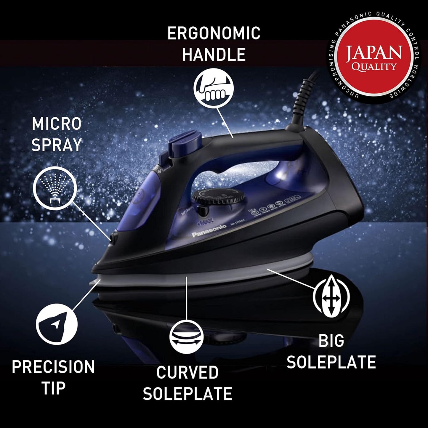 Panasonic Steam Iron, 2300W, Ni-U400, Pink, Big Ceramic Soleplate