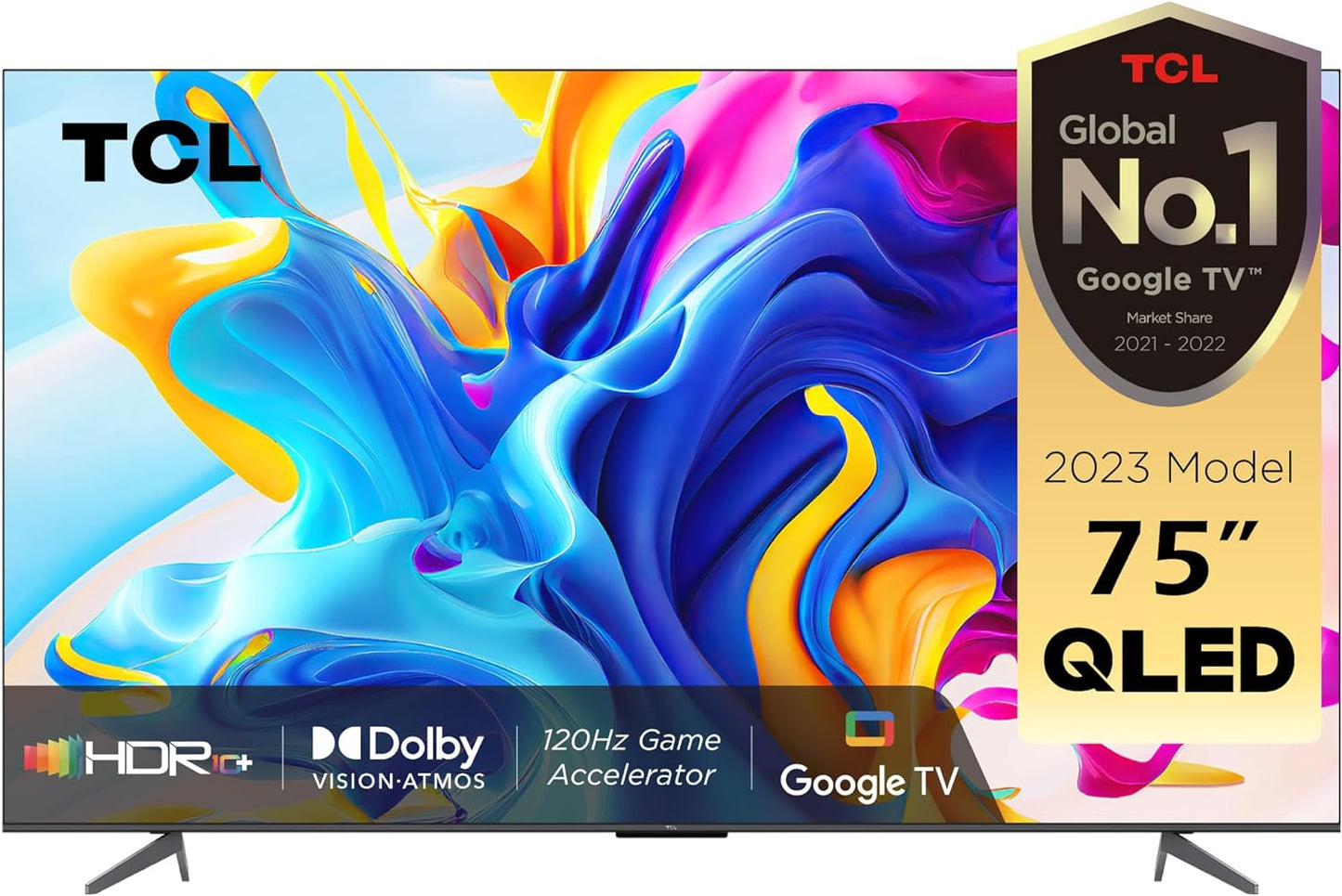 TCL 75 Inch TV 4K QLED Smart TV Dolby Vision Atmos HDR 10+ Game Master Wide Colour Gamut Quantum Dot Technology - 75C645 (2023 Model)