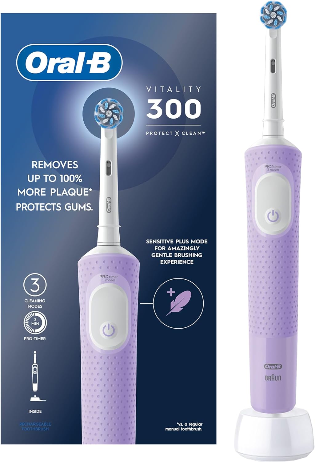 Oral-B Vitality 100 Black Electric Rechargeable Toothbrush, With Uae 3 Pin Plug