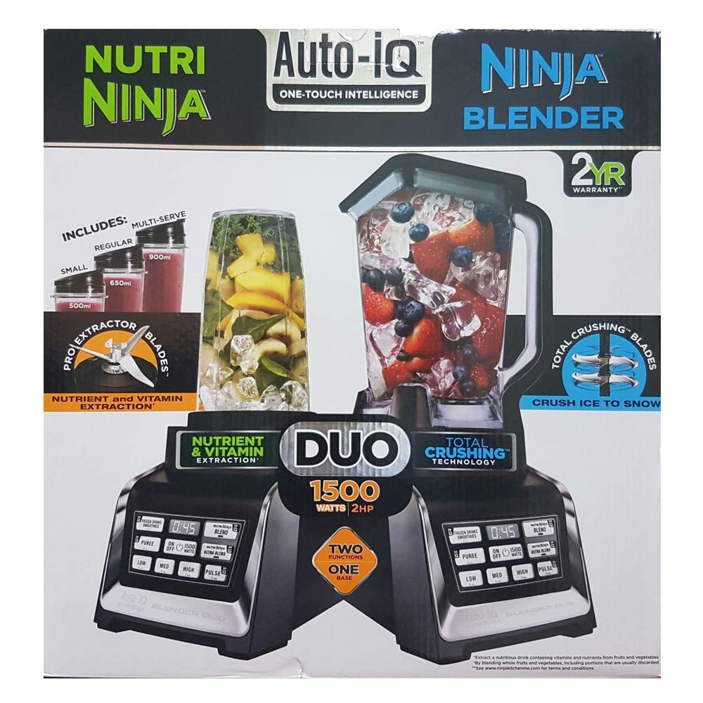 Ninja Nutri Ninja BL642 Personal and Countertop Blender with 1200-Watt Auto-iQ Base, 72-Ounce Pitcher, 18, 24, 32-Ounce Cups Spout Lids