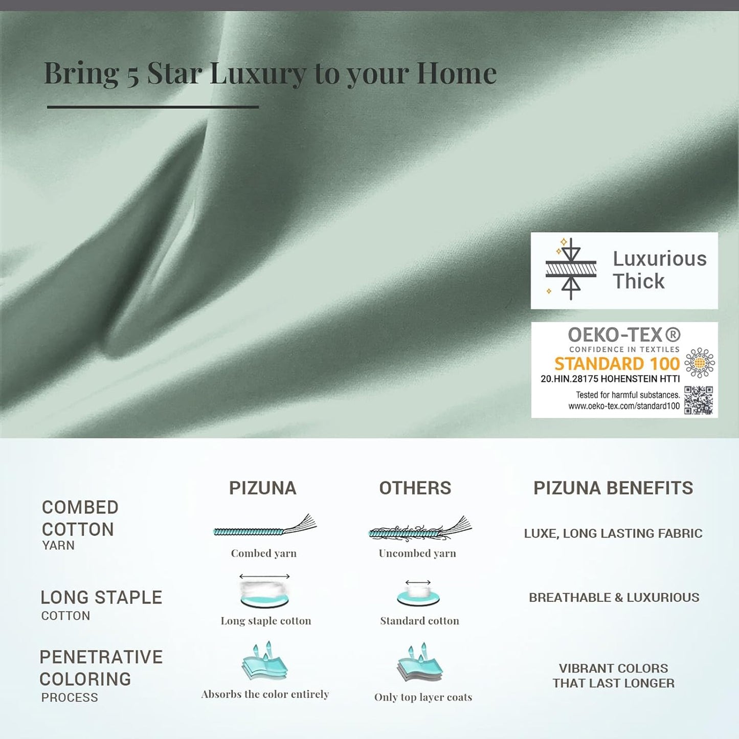 Pizuna Pure 100% Cotton Queen Duvet Cover Set, 600 Thread Count Long Staple Cotton Crisp Sateen Weave with Button Closure (Combed Simply Taupe Cotton Duvet Cover Queen)