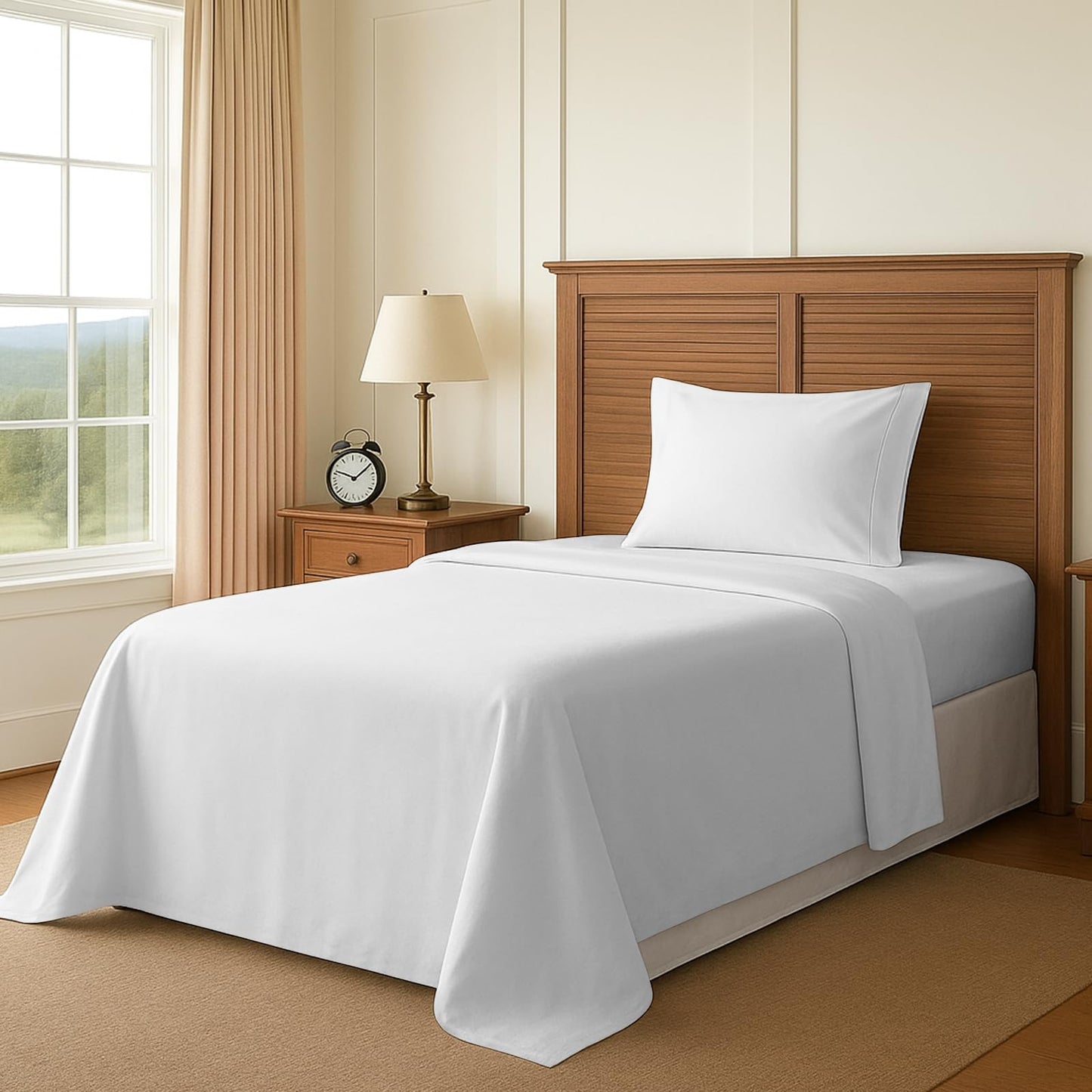 Pizuna 100% Cotton Sheet Set Twin Size Baby Blue, 600 Thread Count Long Staple Cotton Sateen Weave Crisp Sheet & Pillowcase Set, Deep Pocket Sheets Fits 15" (Combed Cotton Bed Sheet Set -3PC)