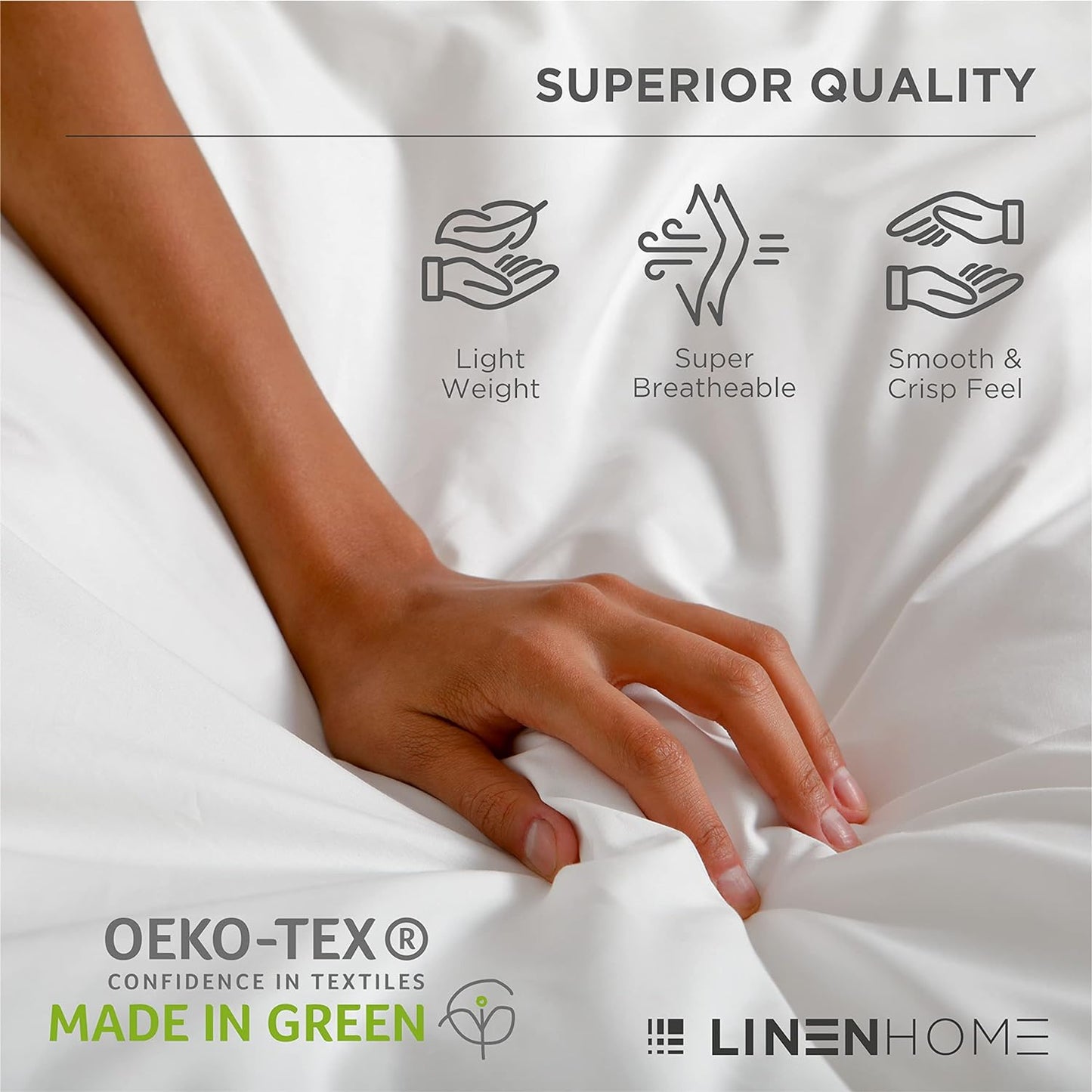 Linen Home 100% Cotton Percale Sheets Queen Size, Iris Lilac, Deep Pocket, 4 Pieces Set - 1 Flat, 1 Deep Pocket Fitted Sheet and 2 Pillowcases, Crisp Cool and Strong Bed Linen